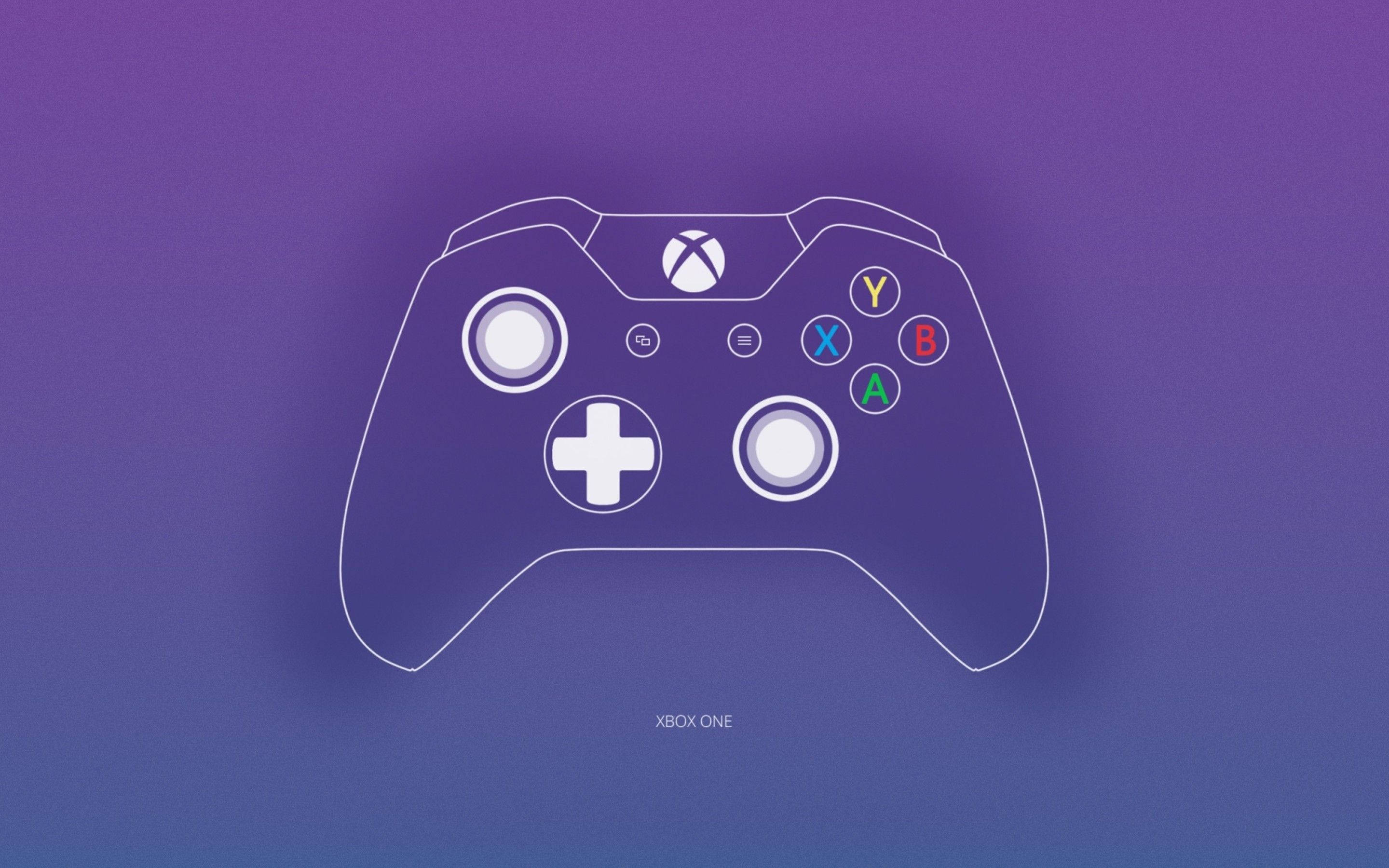 Xbox 桌布 壁紙 — 一個簡約的白色Xbox One控制器輪廓，置於紫色漸層背景中央。