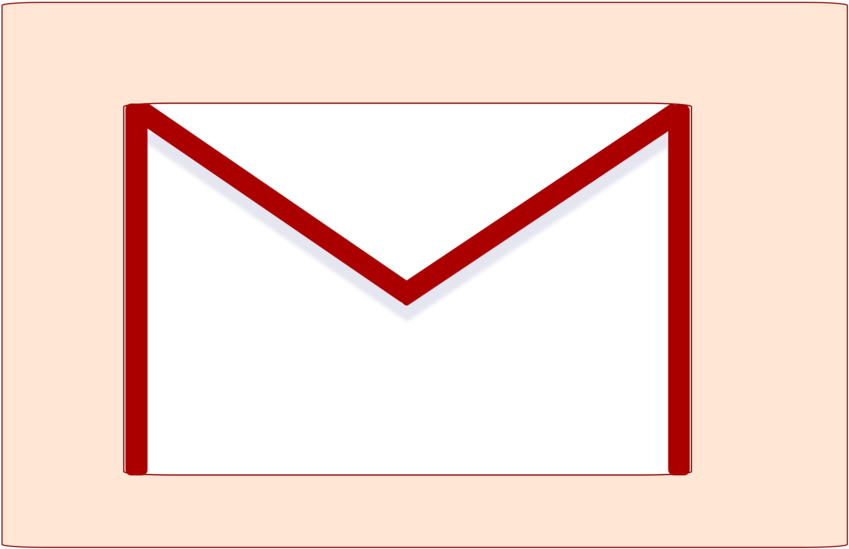 Gmail 動圖 桌布 壁紙 — 一個簡約的白色信封，帶有鮮明的紅色邊框，置於柔和的蜜桃色背景上。