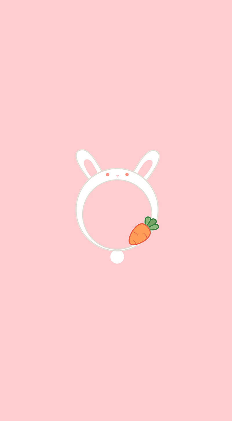 cute girly phone 桌布 壁紙 — 一個簡約的白色兔子頭箍，耳朵上掛著一條胡蘿蔔，襯托柔和的粉紅色背景。