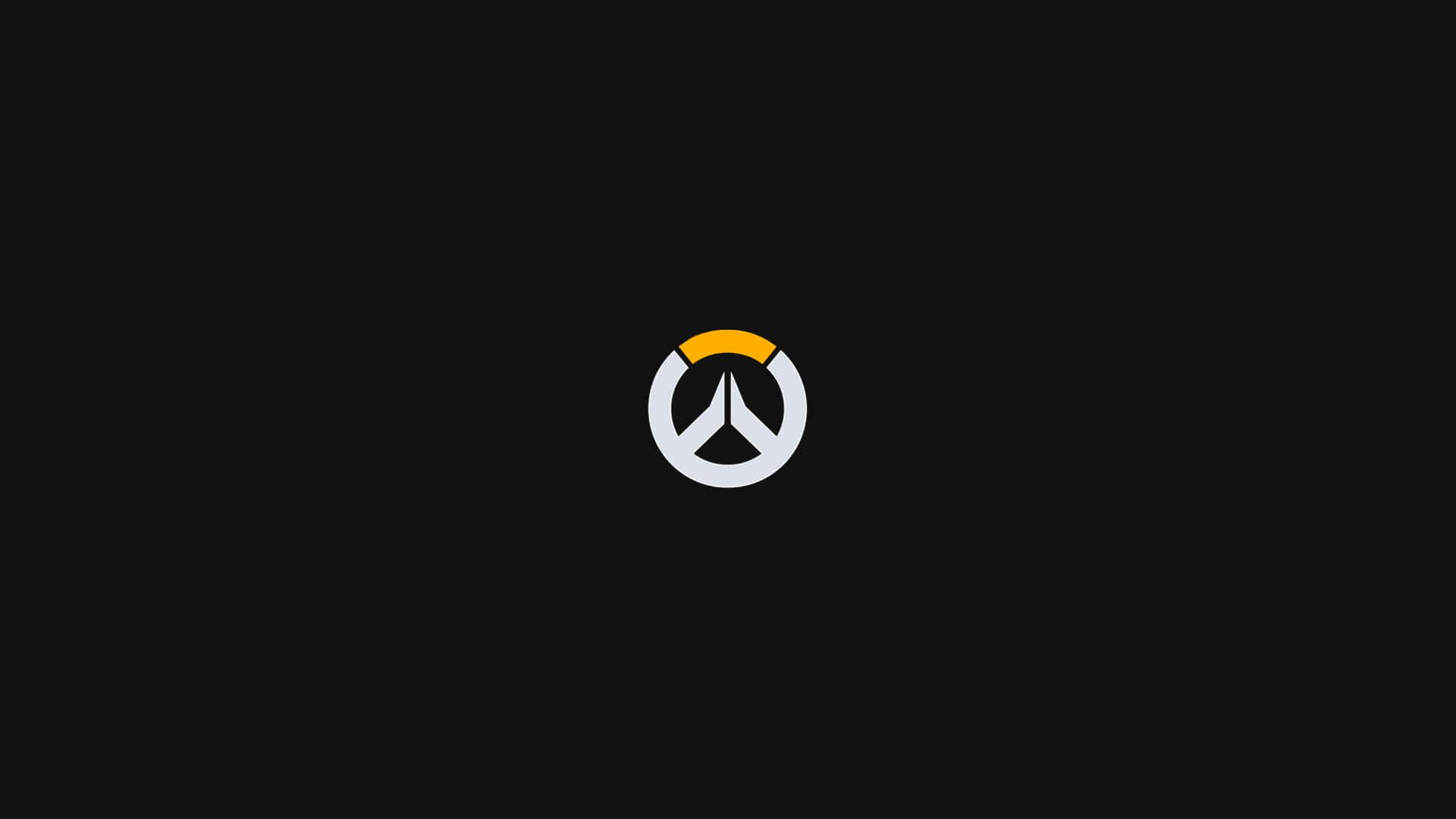 桌布 壁紙 — 一個簡約的白色和橙色Overwatch標誌，居中放置在純黑色背景上。