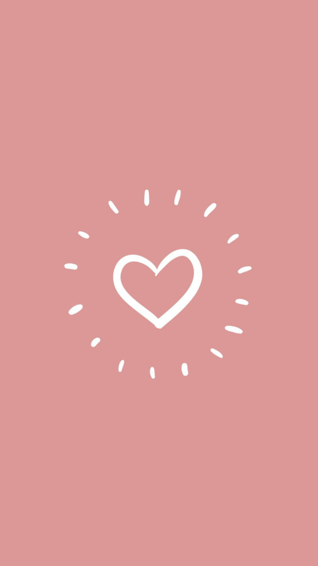 Happy Valentines Day 桌布 壁紙 — 一個簡約的白色心形，帶有放射狀虛線，居中在柔和的粉紅色背景上。