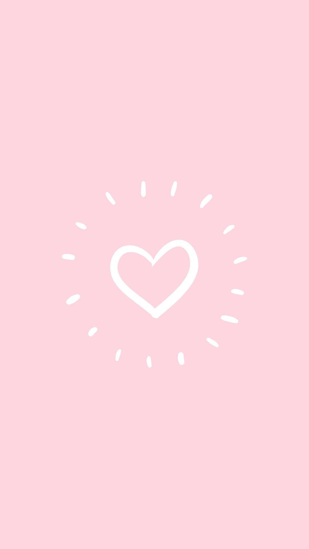 Pastel Pink Heart 桌布 壁紙 — 一個簡約的白色心形，帶有放射狀虛線，居中於柔和的粉紅色背景上。
