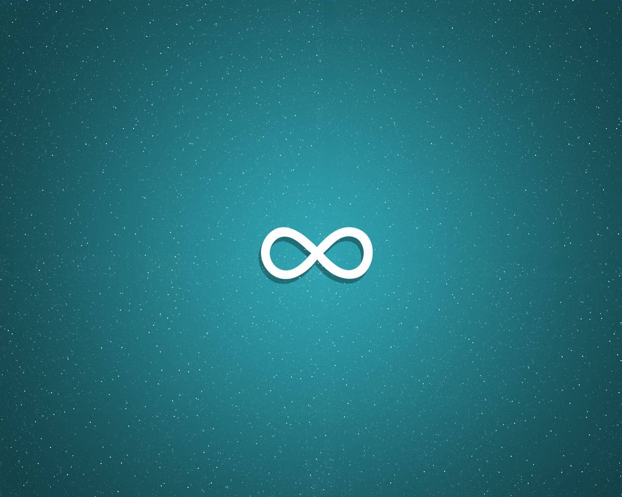 Infinity Symbol 桌布 壁紙 — 一個簡約的白色無限符號漂浮在帶有細小白色斑點的紋理青綠色背景上。