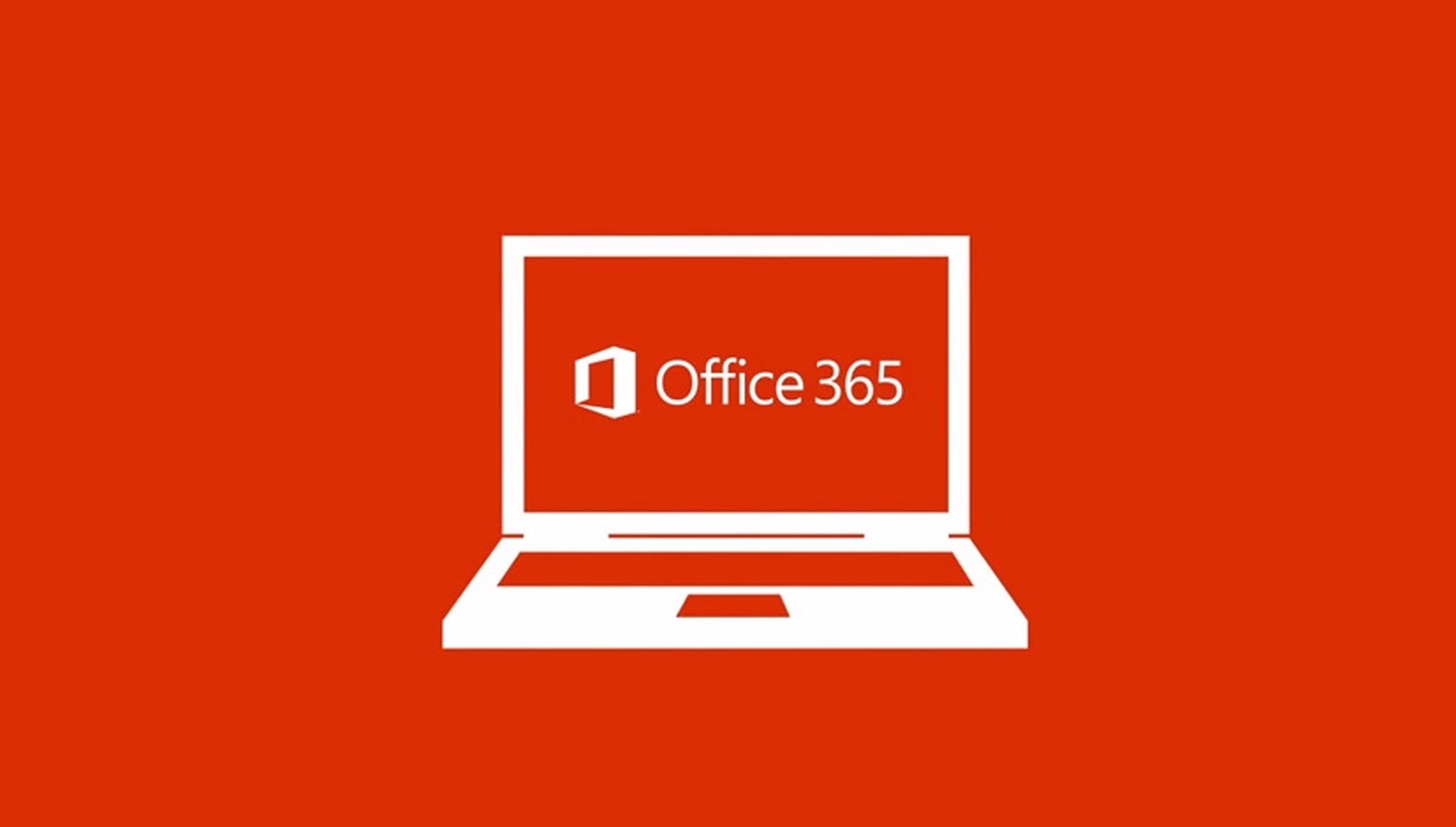 Office 365 桌布 壁紙 — 一個簡約的白色筆記型電腦圖示在純紅色背景上顯示 Office 365 標誌。
