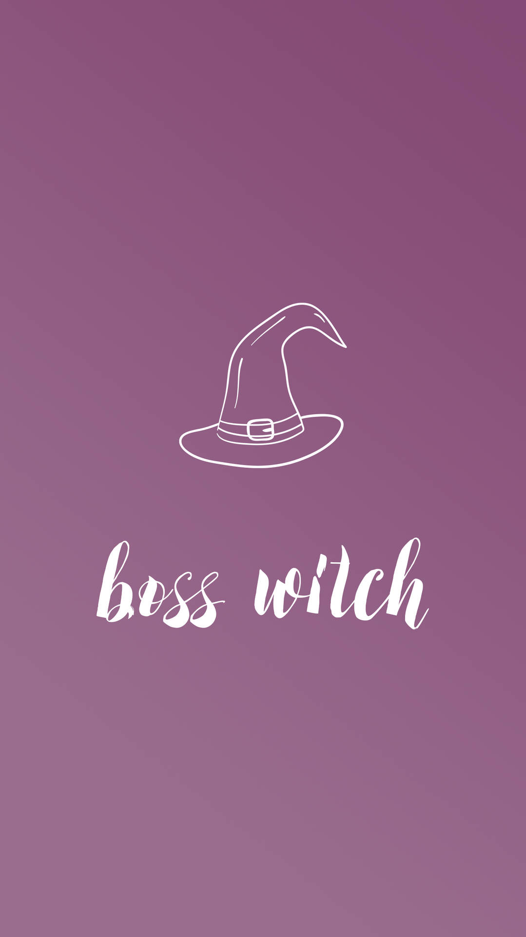 一個白色線條藝術女巫帽，帶有文字 boss witch 在紫色漸變背景上。 — 女巫美學動圖 壁紙