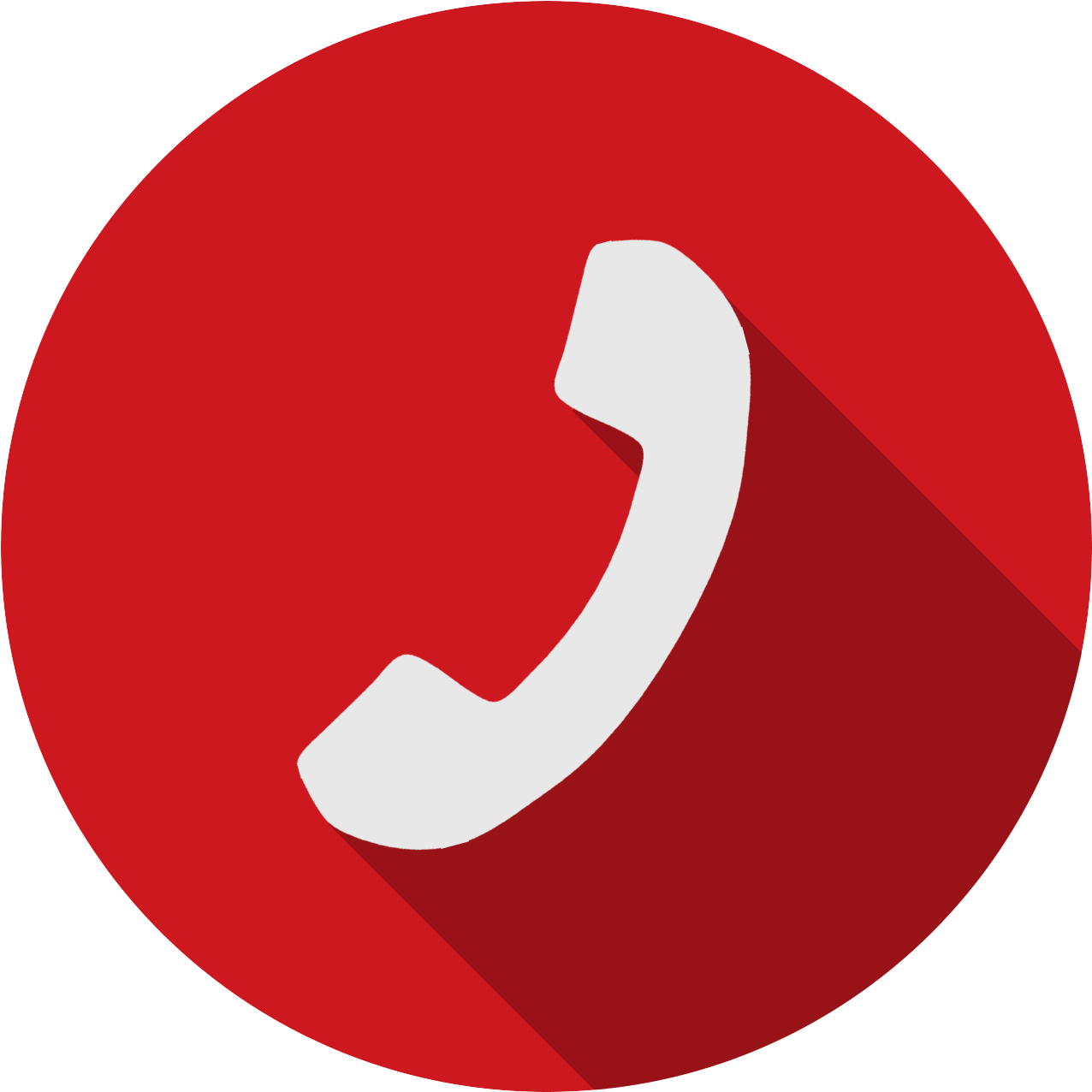 Contact Icon 桌布 壁紙 — 一個簡約的白色電話圖示在鮮紅色圓形背景上投下長長的陰影。