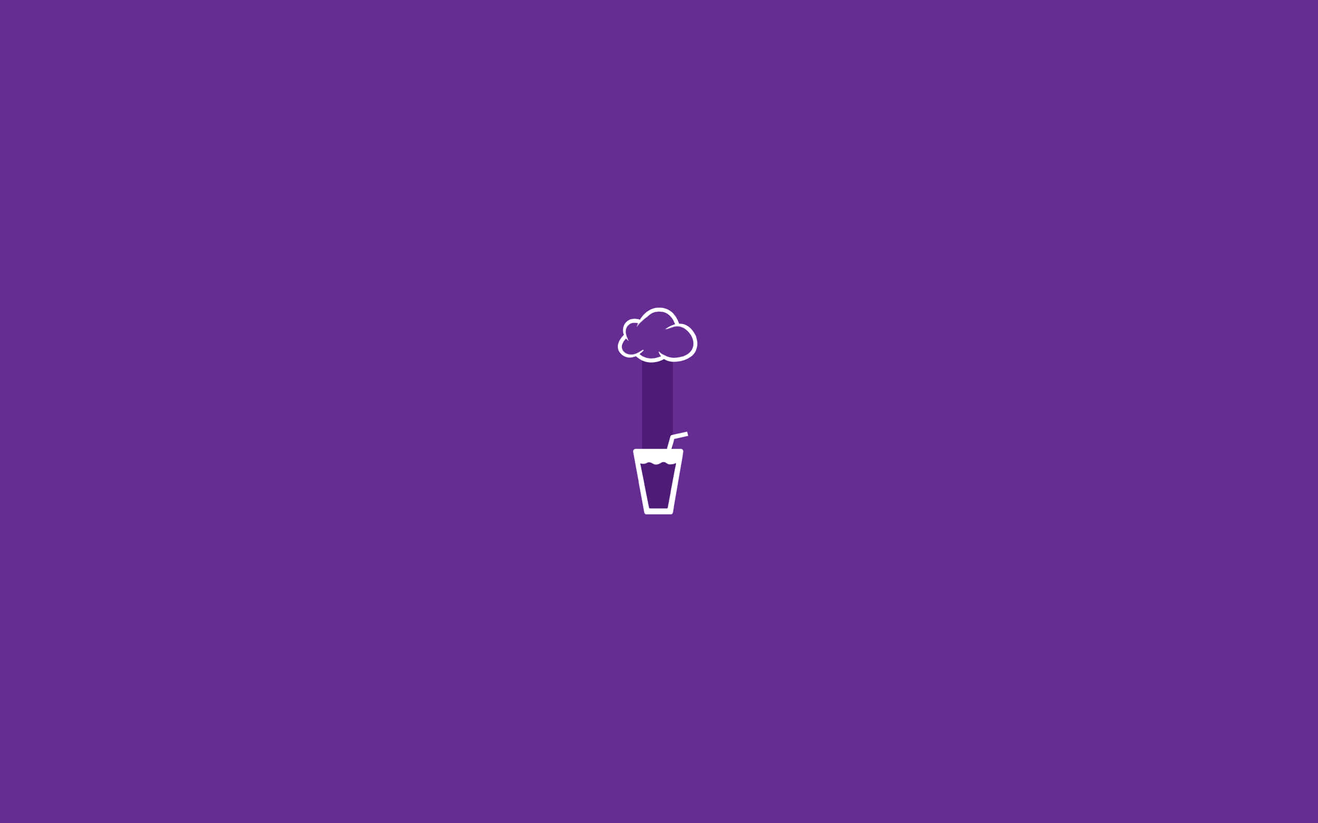 Minimalist Purple 桌布 壁紙 — 一個簡約的白色飲品輪廓，帶有雲朵形狀的蓋子，居中在純紫色背景上。
