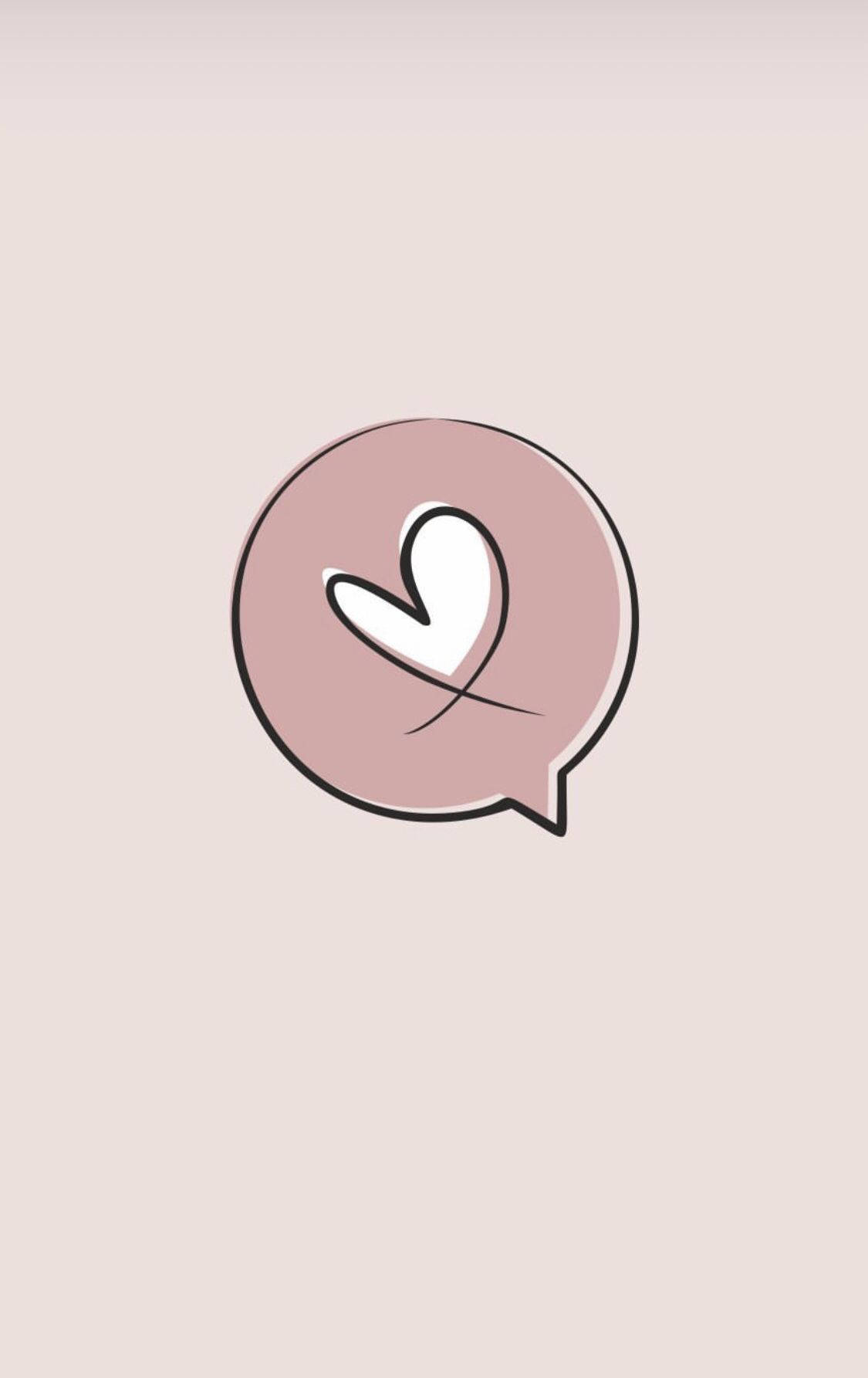 Instagram 桌布 壁紙 — 一個簡約的粉紅色對話框，內有白色愛心，置於柔和米色背景上。