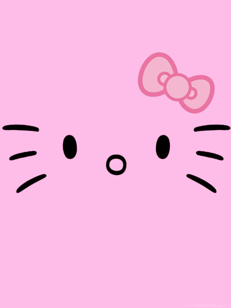 Hello Kitty 桌布 壁紙 — 一個簡約的粉紅色背景，右上角有一個簡單的黑色線條繪畫的Hello Kitty臉部，附有蝴蝶結。