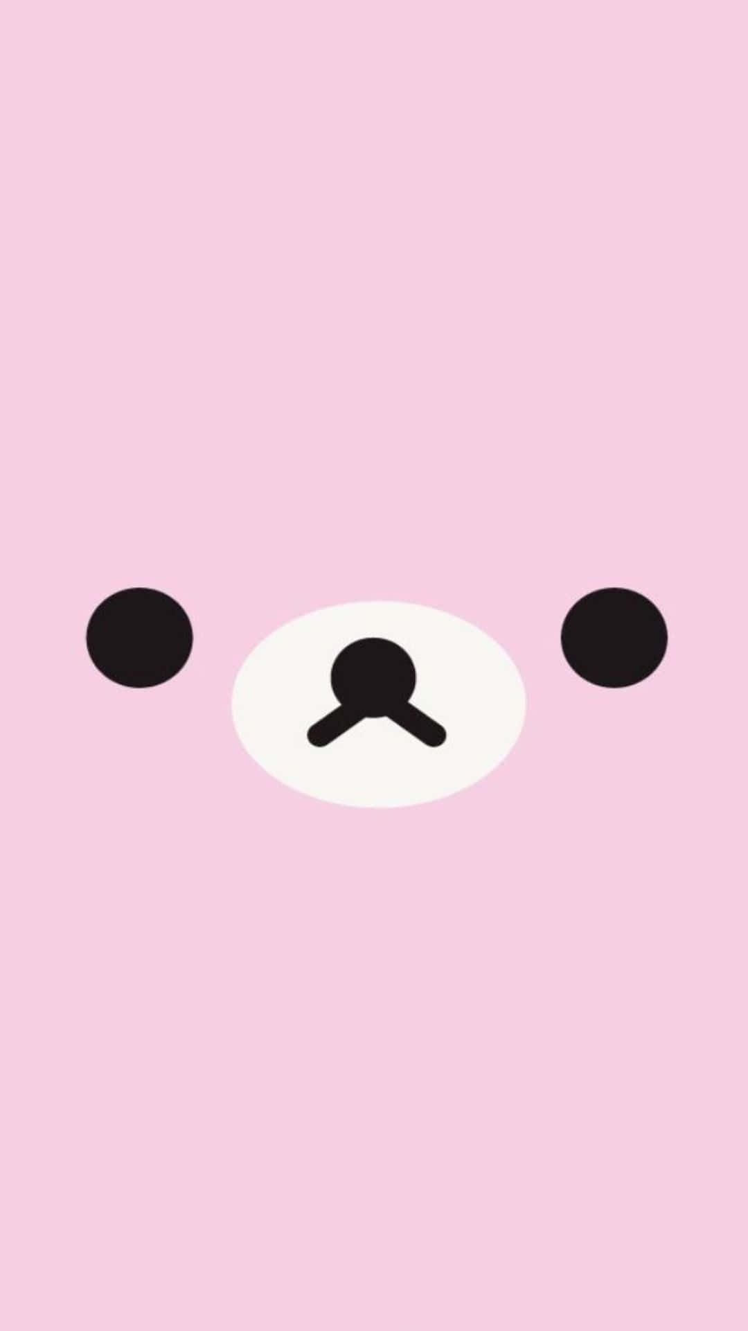 Kawaii Emoticon 桌布 壁紙 — 一個簡約的粉紅色背景，有一個簡單的白色橢圓形臉，帶有黑色點狀眼睛和一個小鼻子。