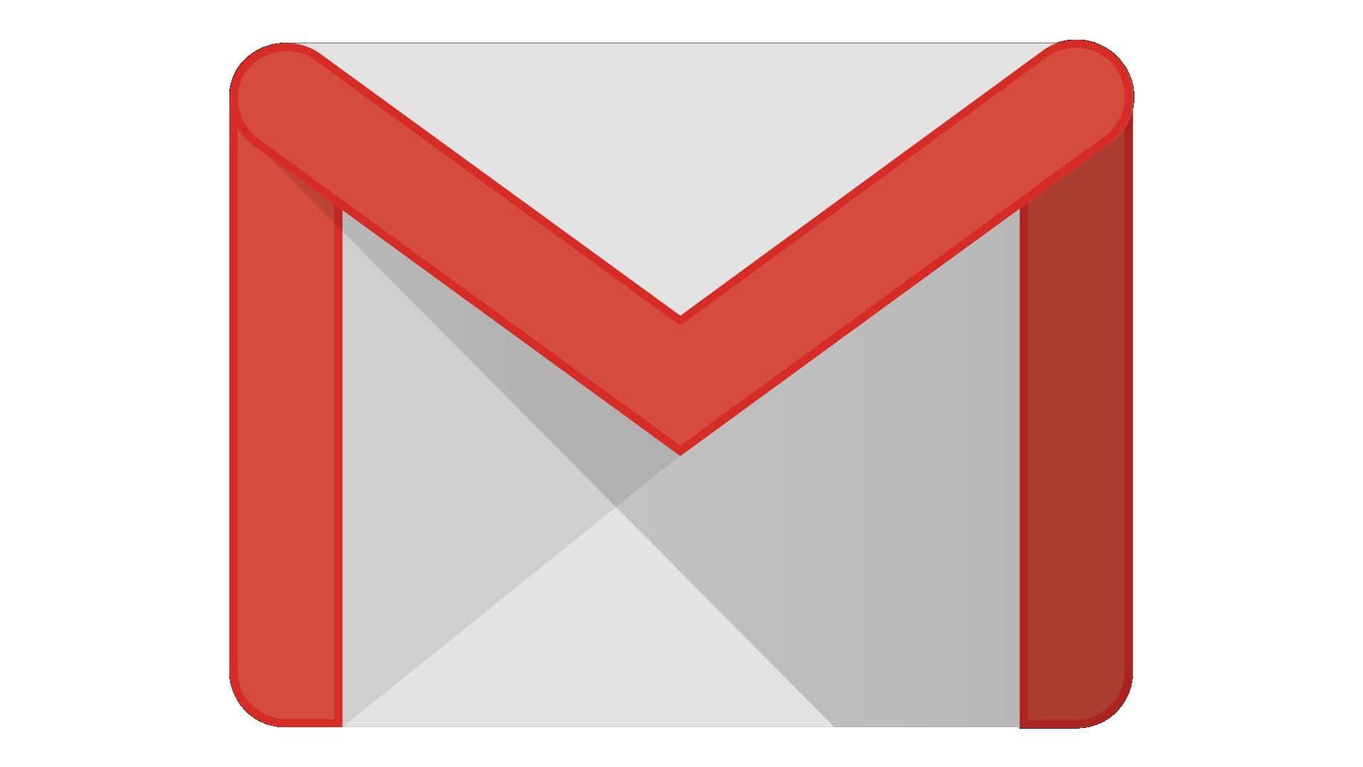 Gmail 動圖 桌布 壁紙 — 一個簡約的紅色和灰色 Gmail 標誌圖標，在純白色背景上帶有柔和陰影。