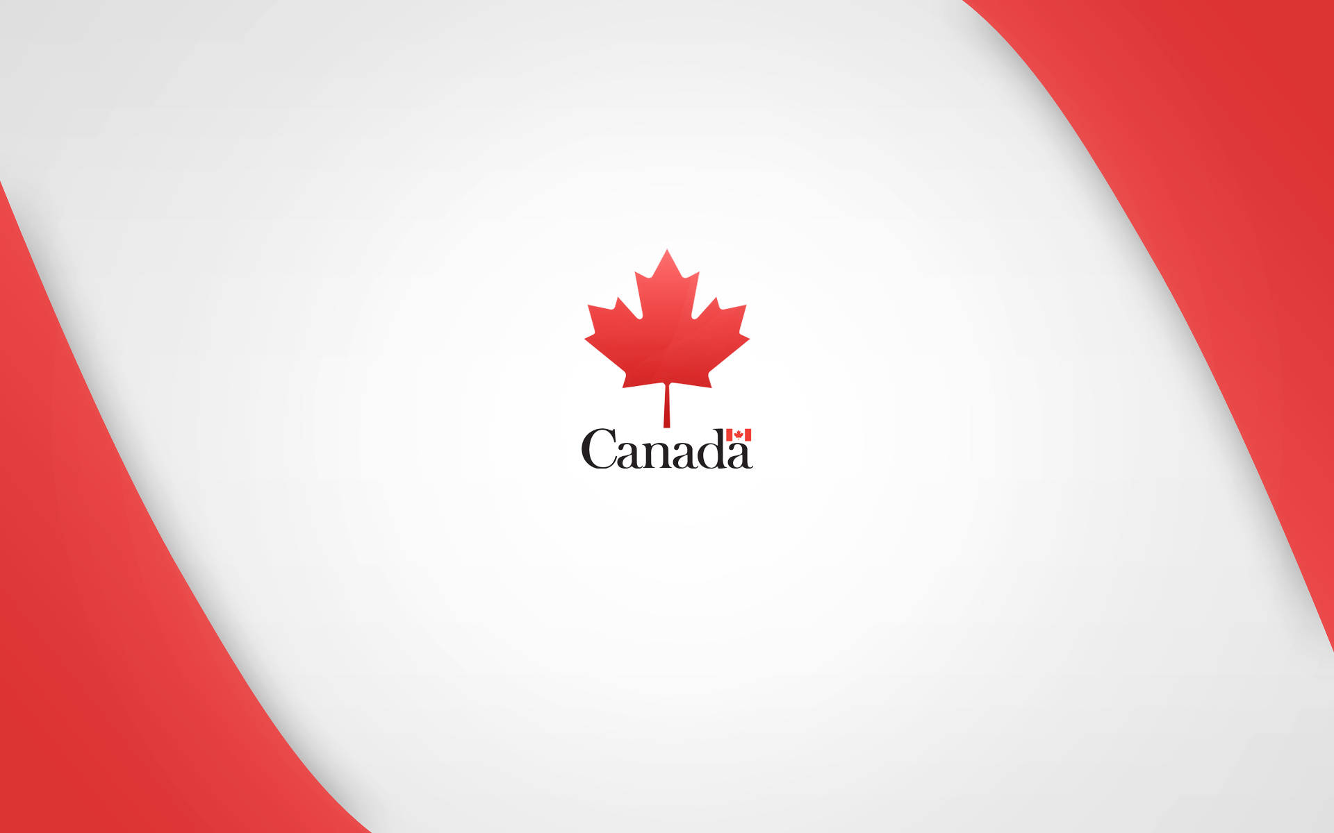 加拿大 桌布 壁紙 — 一個簡約的紅色楓葉標誌，中央有「Canada」文字，白色背景，周圍有彎曲的紅色裝飾。