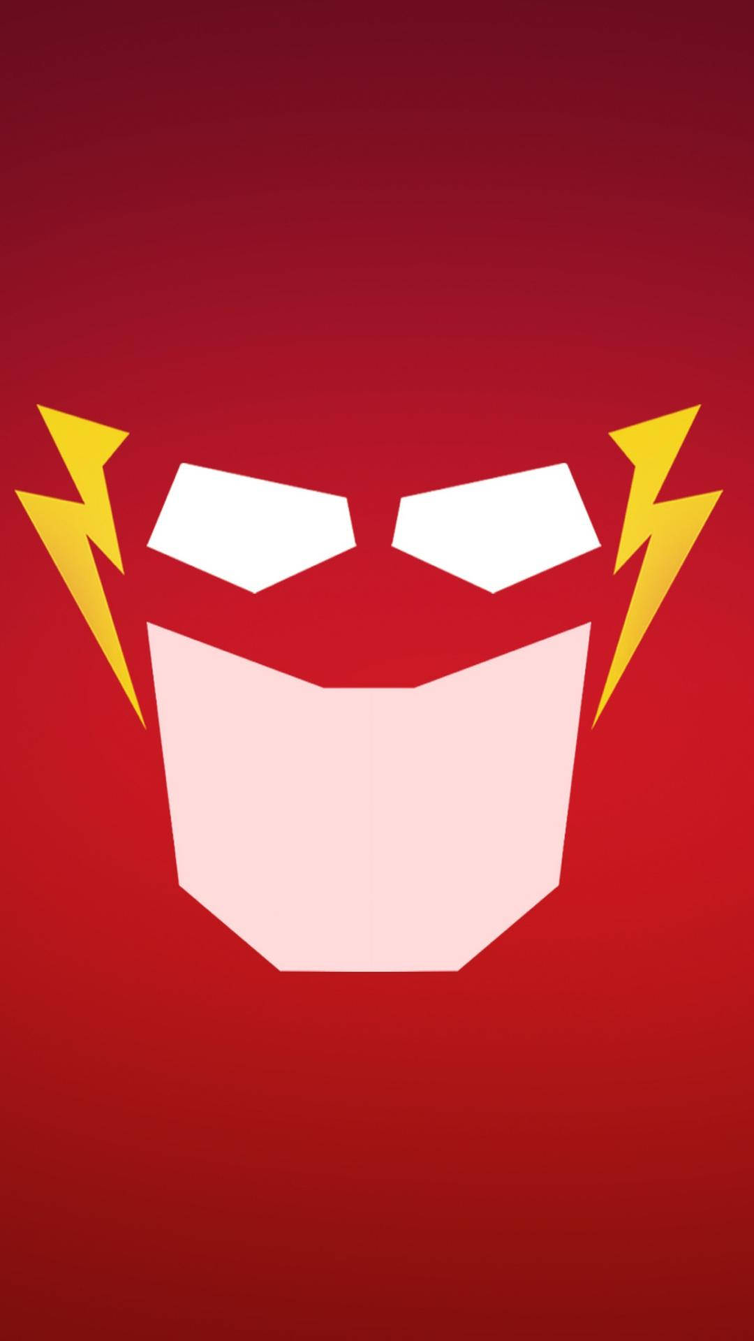 the flash iPhone 桌布 壁紙 — 一個簡約的紅色背景上有一個風格化的白色和黃色閃電面具標誌。