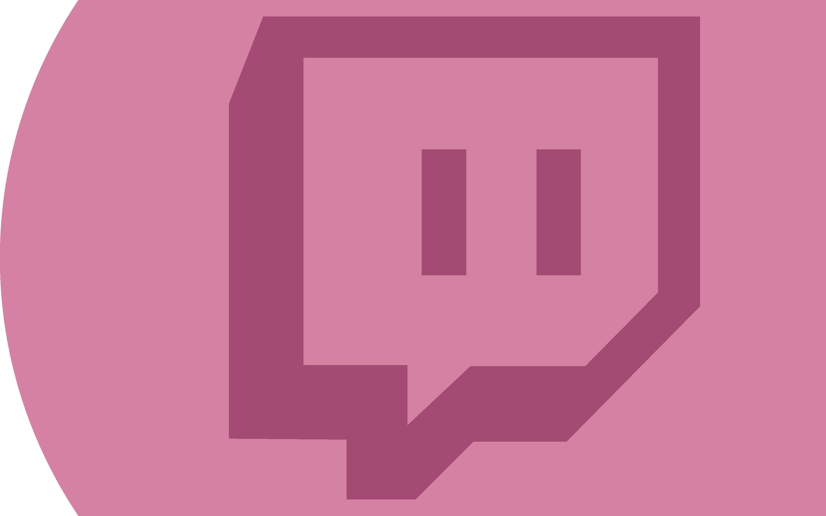 Twitch 桌布 壁紙 — 一個簡約的紫色 Twitch 標誌，居中放置在純粉紅色背景上，帶有柔和漸變邊緣。