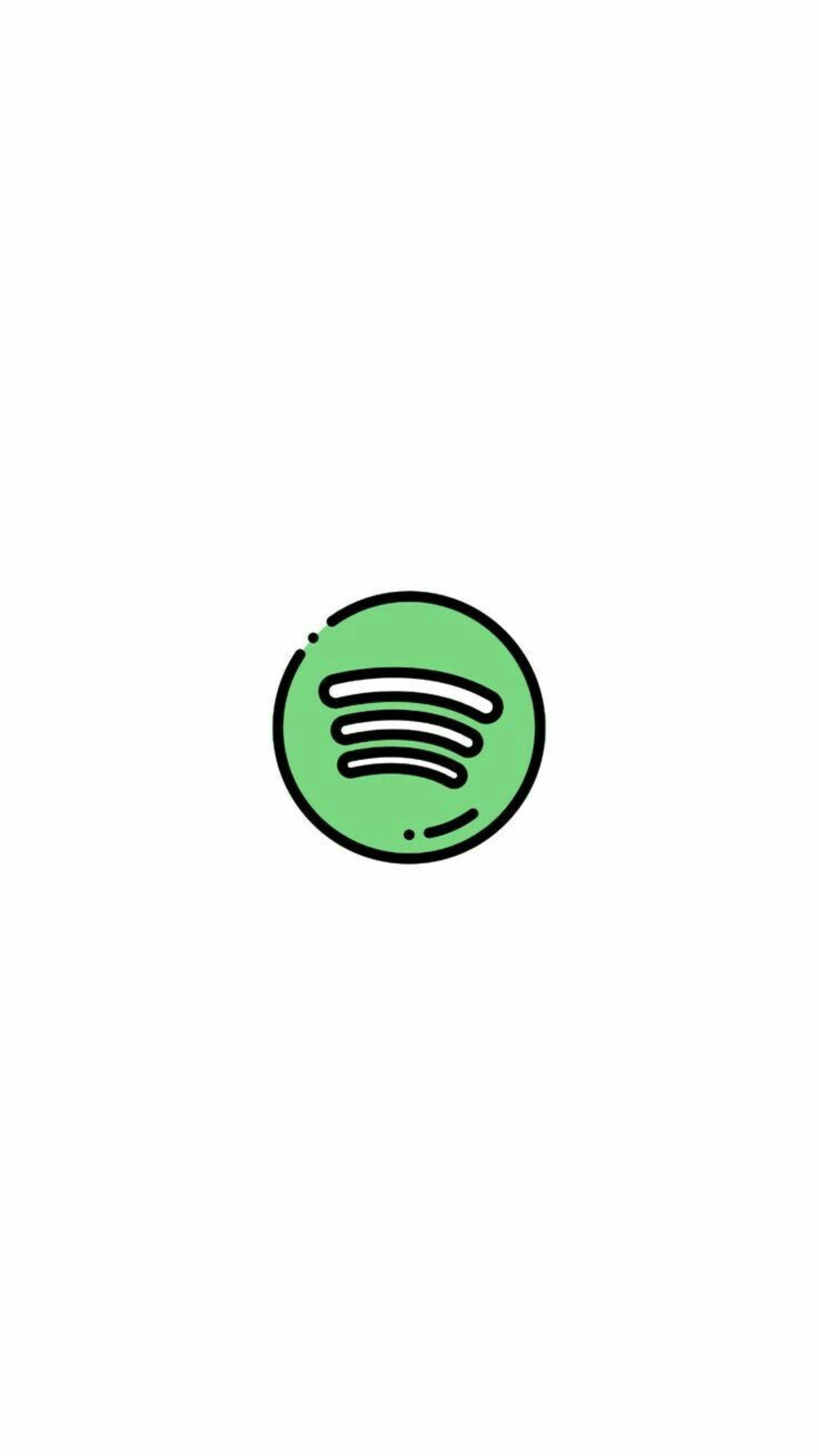 Spotify 桌布 壁紙 — 一個簡約的綠色Spotify標誌，帶有黑色輪廓，居中在純白色背景上。