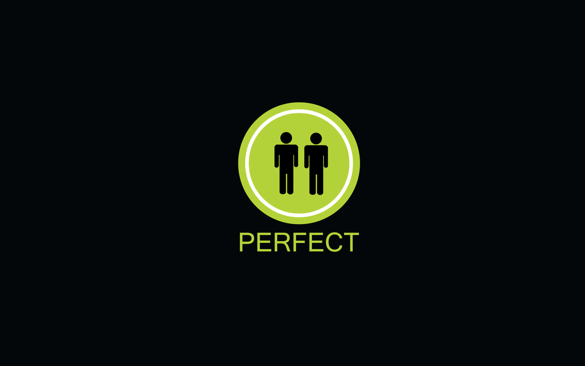 Im Gay 桌布 壁紙 — 一個簡約的綠色圓圈，內有兩個黑色人形圖標，下方有「perfect」字樣，背景為黑色。