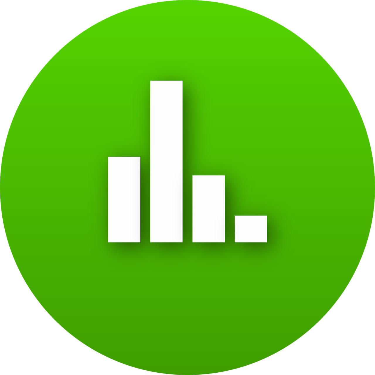 Bar Graph 桌布 壁紙 — 一個簡約的綠色圓形圖標，帶有白色條形圖元素，投射出柔和陰影。