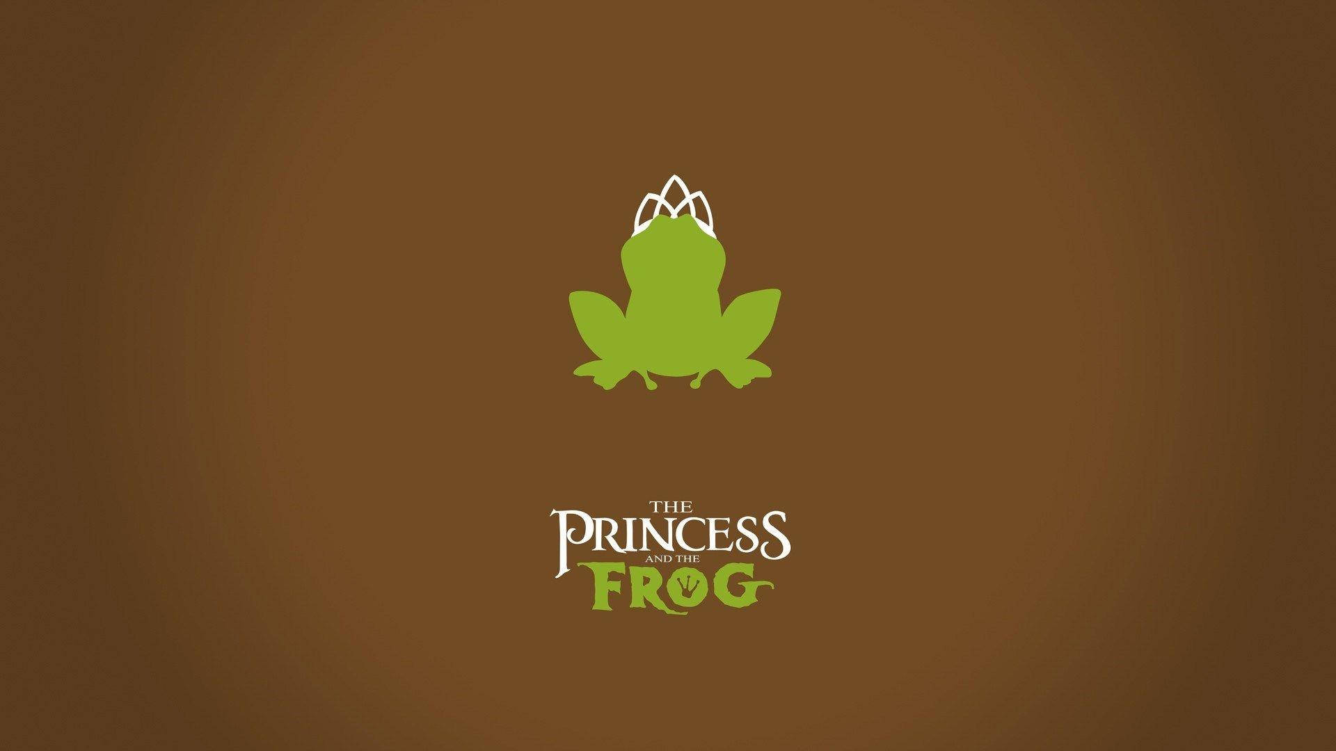 Princess 桌布 壁紙 — 一個簡約的綠色青蛙剪影，戴著白色皇冠，居中在棕色漸變背景上，下方有電影標題文字。