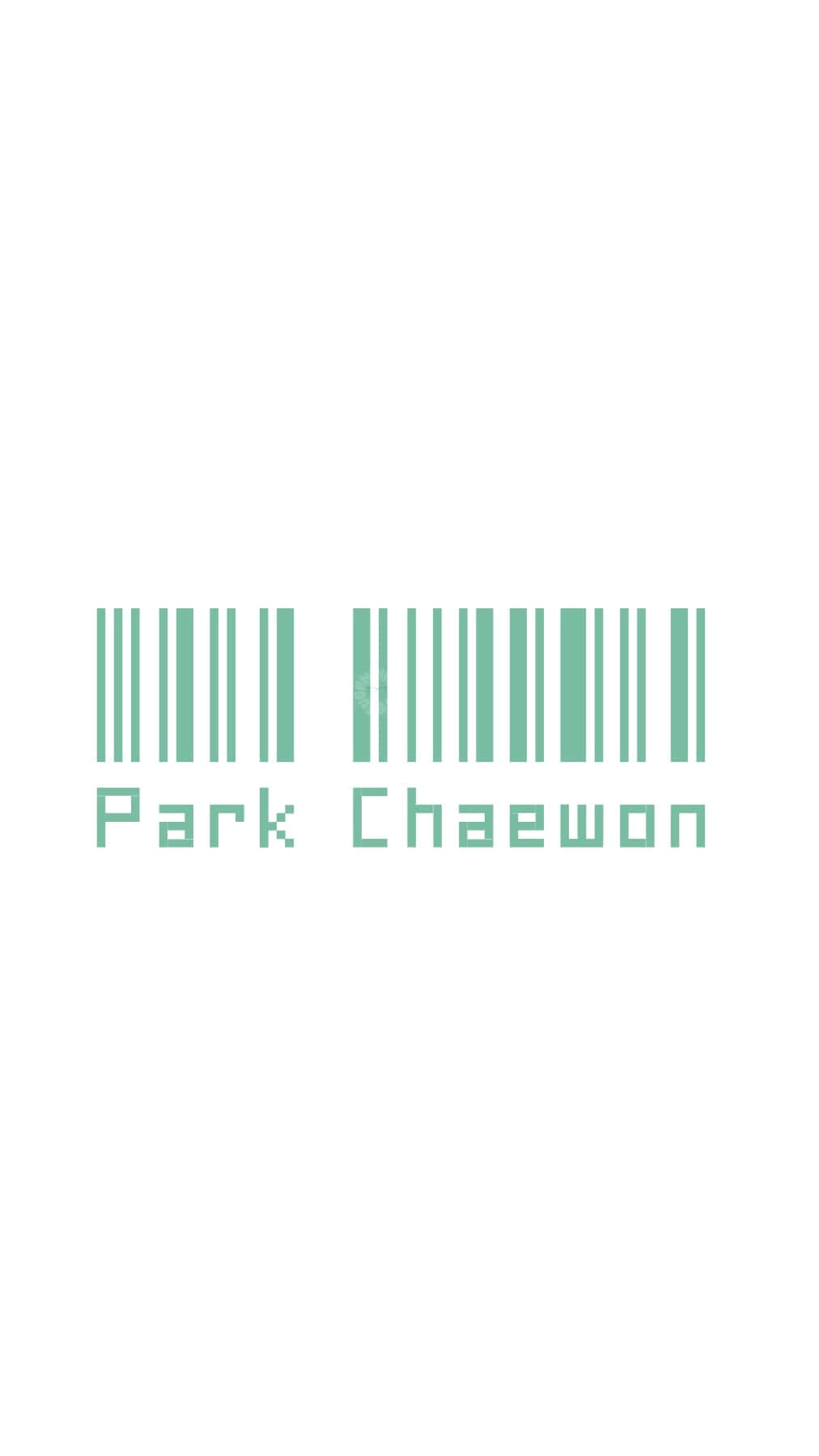 Barcode Scanning 桌布 壁紙 — 一個簡約的薄荷綠色條碼圖案，中央有文字 Park Chaewon，背景為純白色。