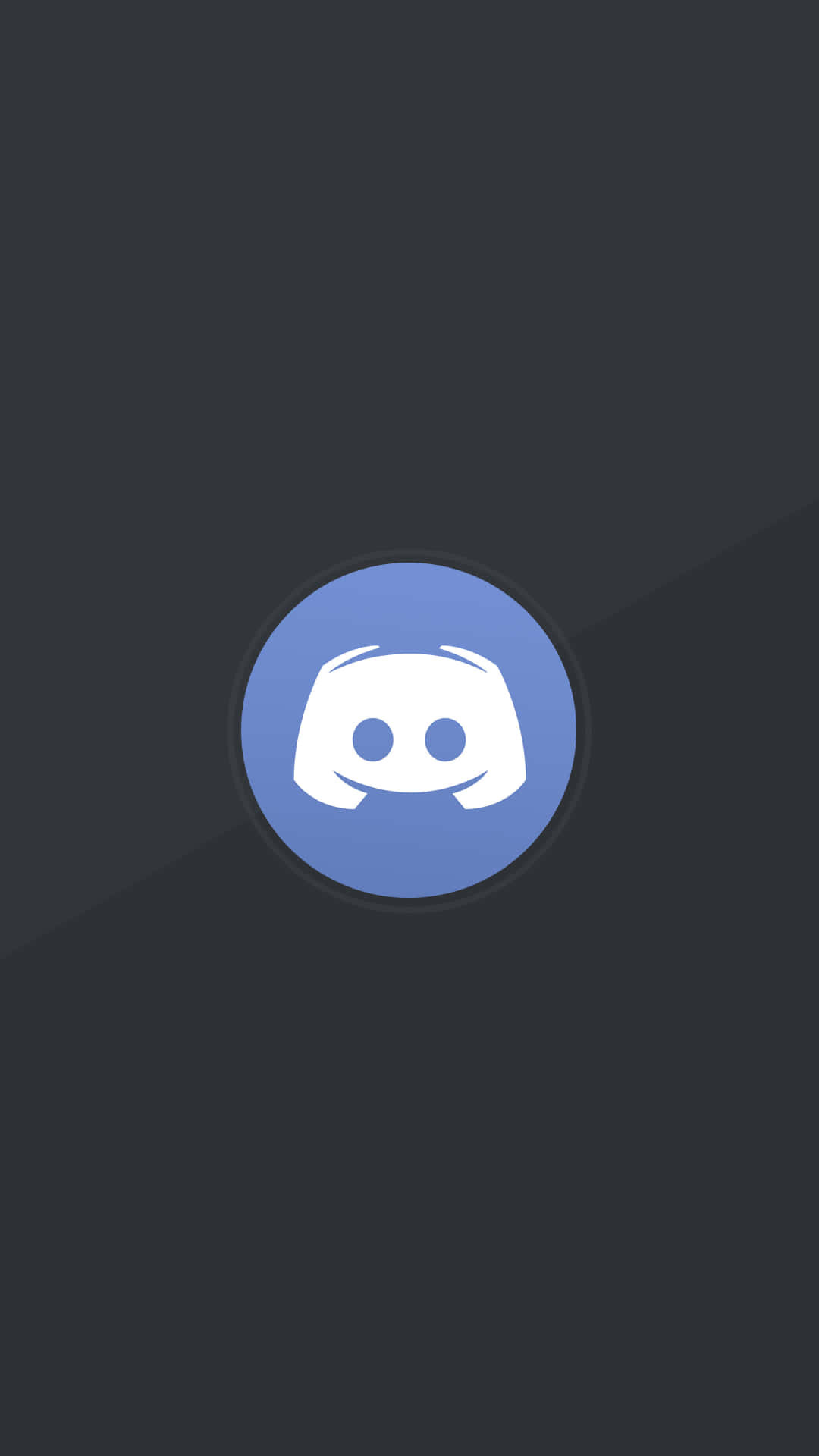 Discord 桌布 壁紙 — 一個簡約的藍色圓形Discord標誌，居中於深灰色漸變背景上。