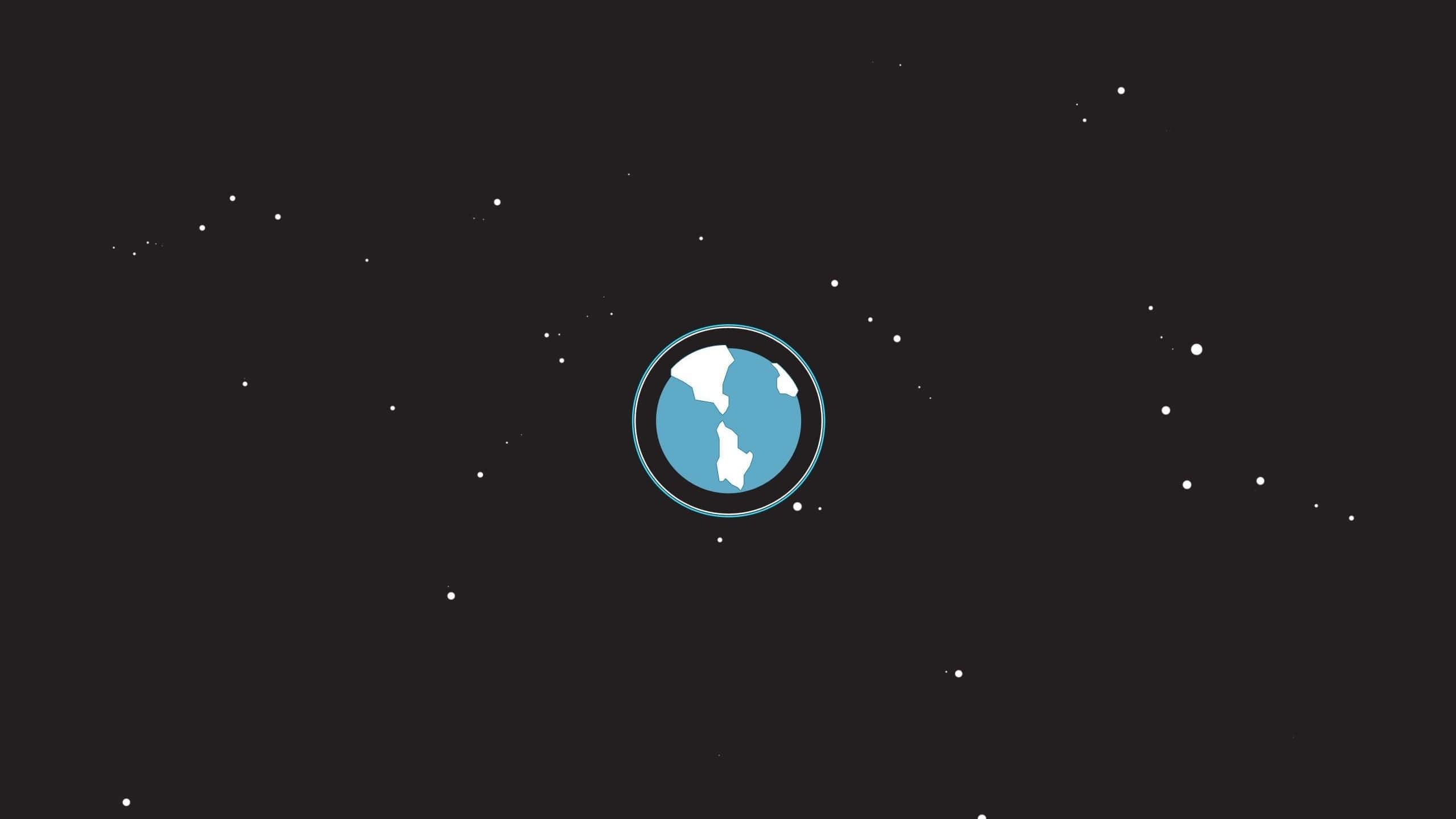 外太空 桌布 壁紙 — 一個簡約的藍色地球圖示，置於繁星點點的黑暗太空背景中央。