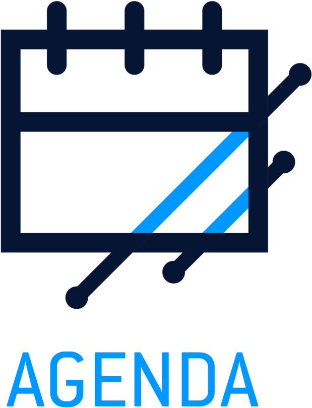 Agenda 桌布 壁紙 — 一個簡約的藍色日曆圖示，上面疊加了一支鉛筆，下方有agenda字樣。