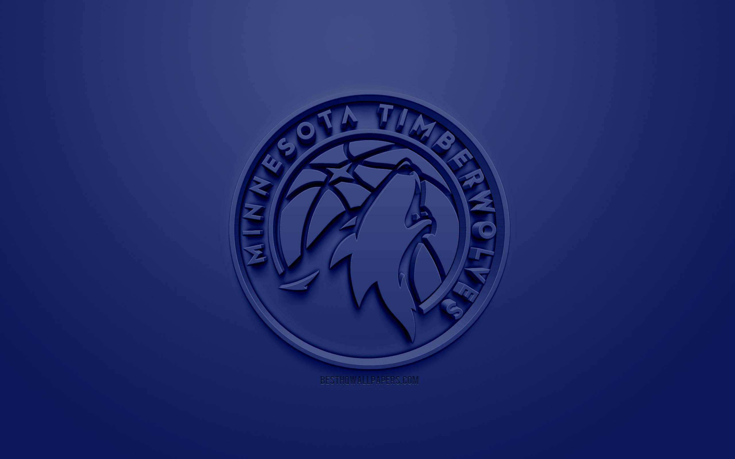 Timberwolves 桌布 壁紙 — 一個簡約的藍色明尼蘇達灰狼隊標誌，有一隻狼在籃球上嚎叫，居中在漸變藍色背景上。