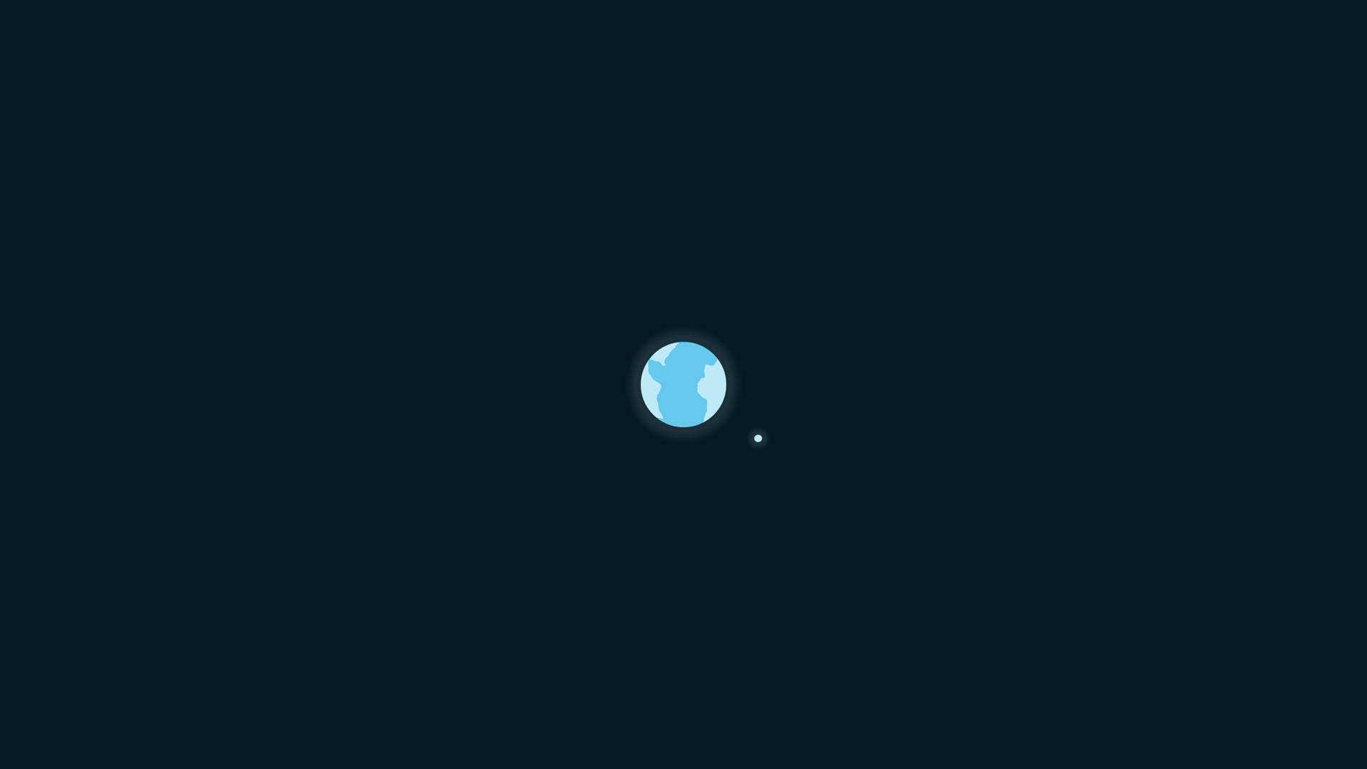 簡單動圖 桌布 壁紙 — 一個簡約的藍色星球圖標在深空中漂浮，旁邊有一顆小衛星，背景是黑暗的虛空。