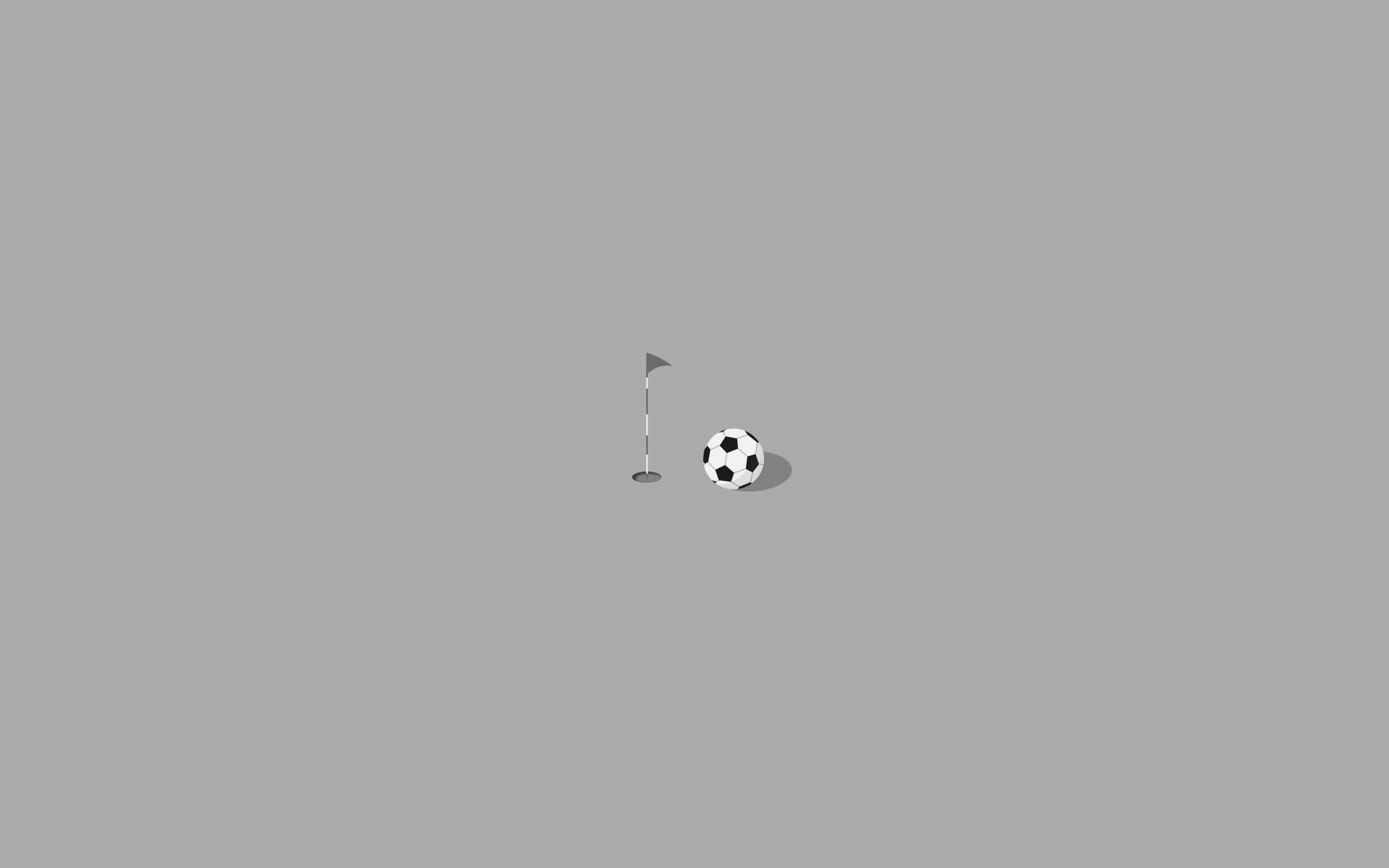 Soccer Ball 桌布 壁紙 — 一個簡約的足球放在一個普通的灰色背景上，旁邊有一面高爾夫旗幟。