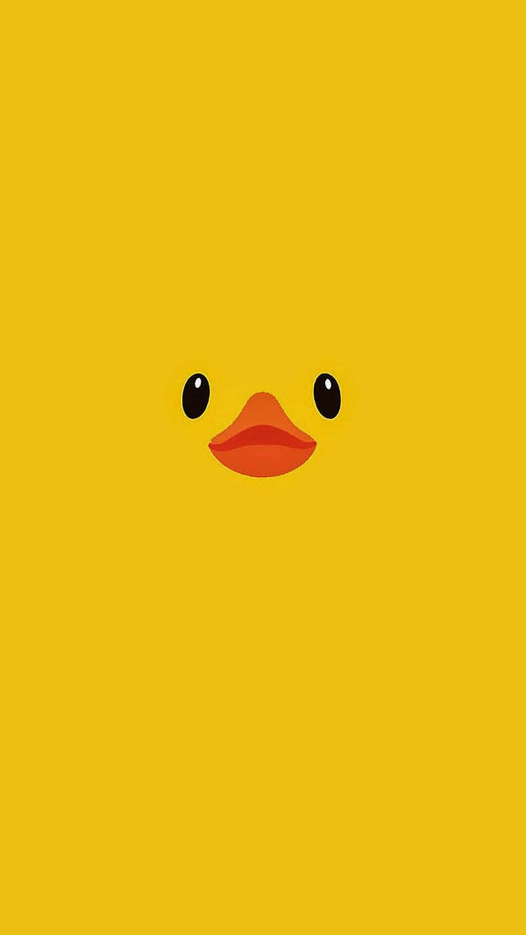 Cute Duck 桌布 壁紙 — 一個簡約的黃色背景，中央有一個簡單的橙色鴨臉，帶有黑色眼睛。