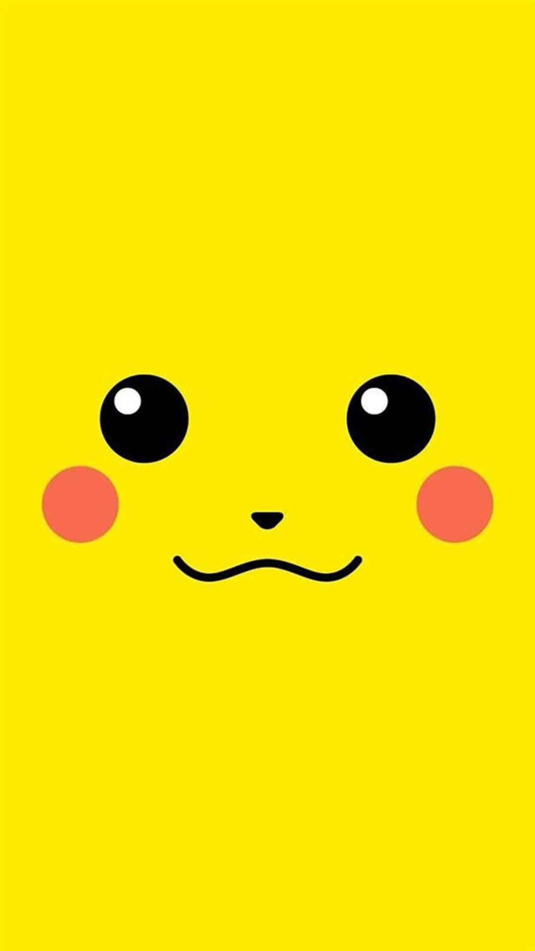 Kawaii Emoticon 桌布 壁紙 — 一個簡約的黃色背景上有一個簡單的卡通臉，有大大的黑色眼睛、粉紅色的臉頰和一個小小的微笑。