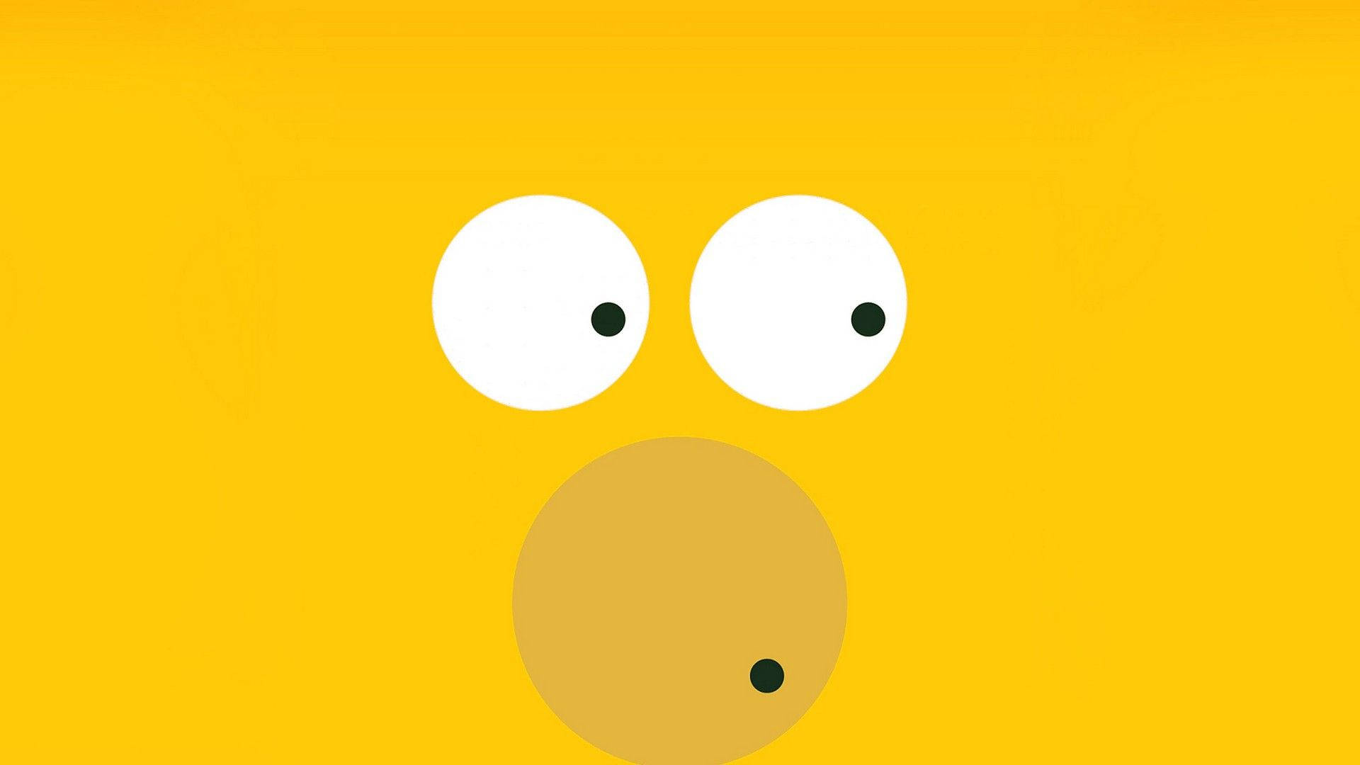 Yellow Aesthetic Desktop 桌布 壁紙 — 一個簡約的黃色背景上有兩個大的白色眼睛和一個帶有黑色瞳孔的圓形嘴巴。