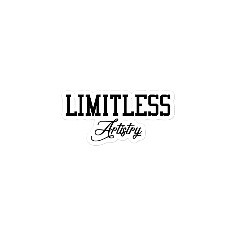 黑白 桌布 壁紙 — 一個簡約的黑白貼紙，上面用粗體大寫字母拼出 LIMITLESS，下方是優雅的手寫體 Artistry。