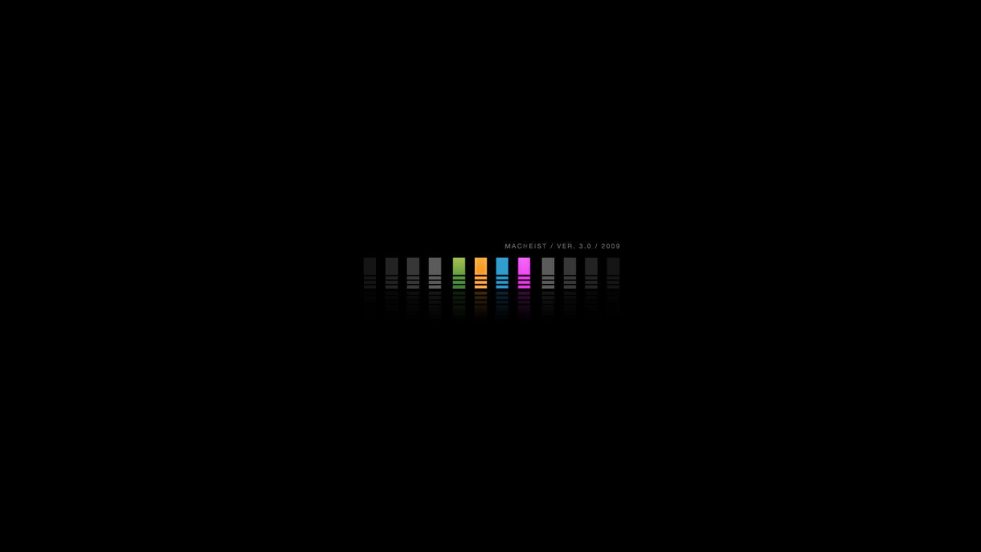 Minimalist Technology 桌布 壁紙 — 一個簡約的黑色背景上有一排彩色垂直條紋，條紋上方有文字。