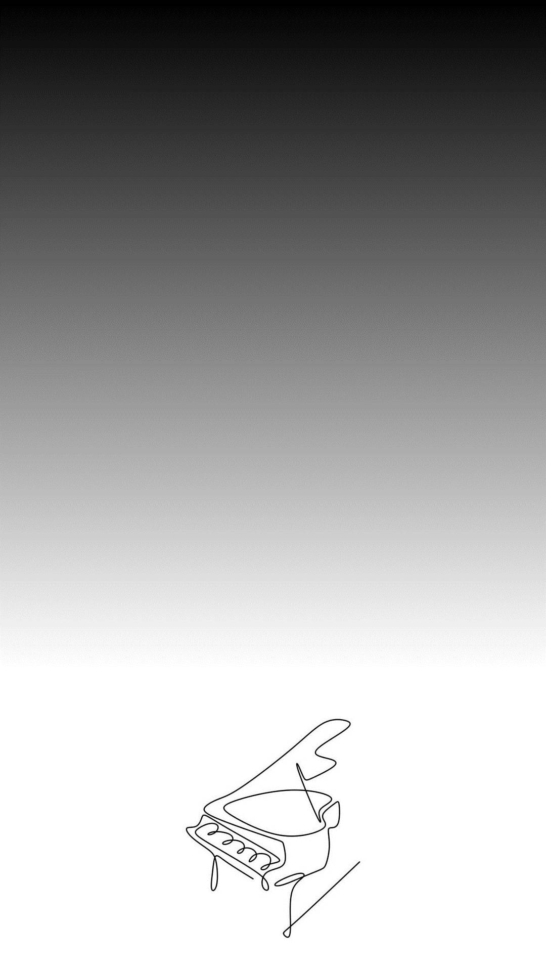 One Line Drawing 桌布 壁紙 — 一個簡約線條繪畫的三角鋼琴位於下方角落，背景是平滑的灰階漸變。