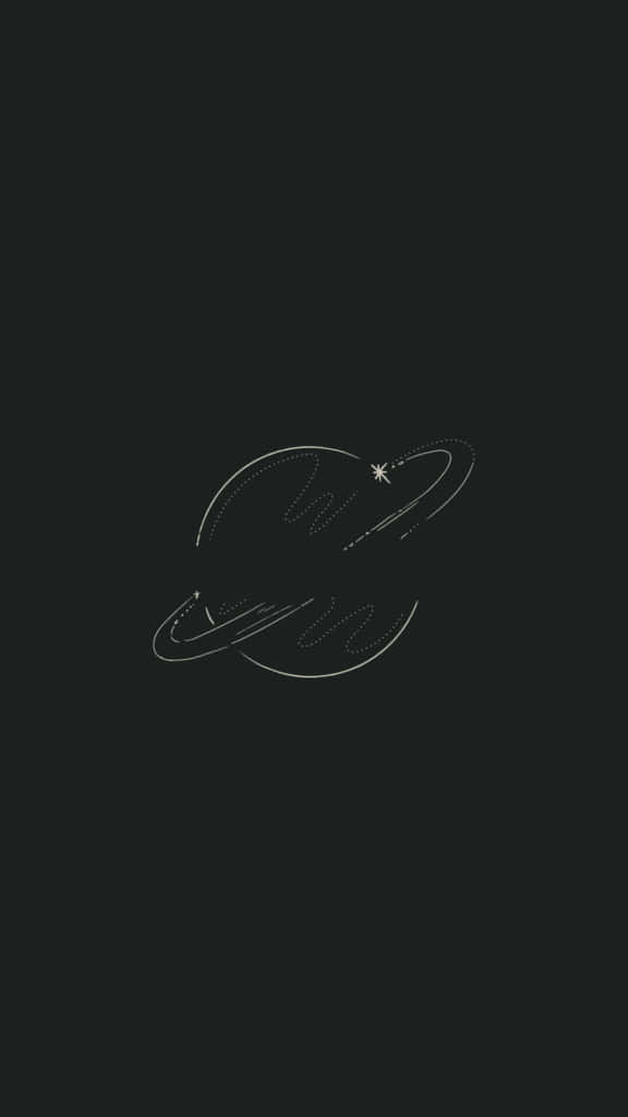 Simple Black And White 桌布 壁紙 — 一個簡約風格、帶有光環和星星的發光行星，背景為深色。