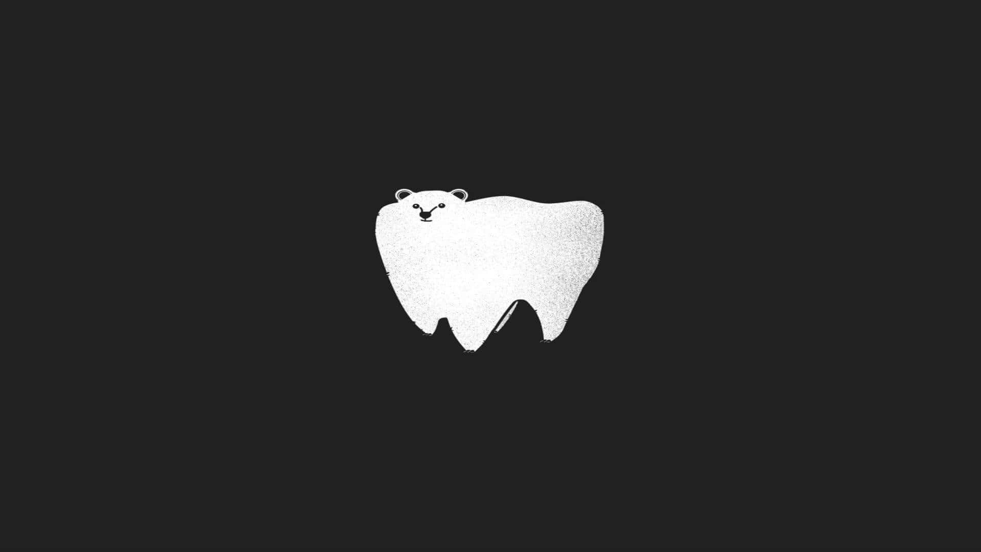 Tooth 桌布 壁紙 — 一個簡約風格的白色北極熊插圖，形狀像臼齒，背景為純黑色。