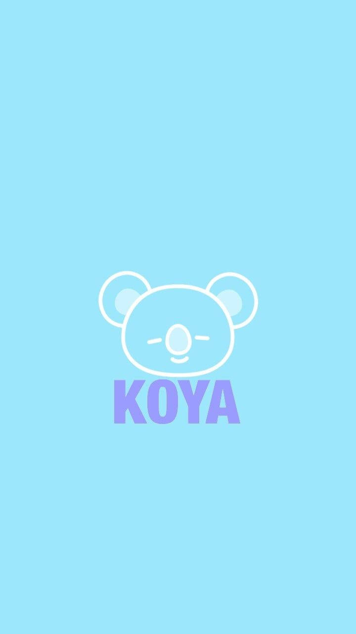 Koya 桌布 壁紙 — 一個簡約風格的白色無尾熊頭部輪廓，中央有紫色 'KOYA' 文字，置於純淺藍色背景上。