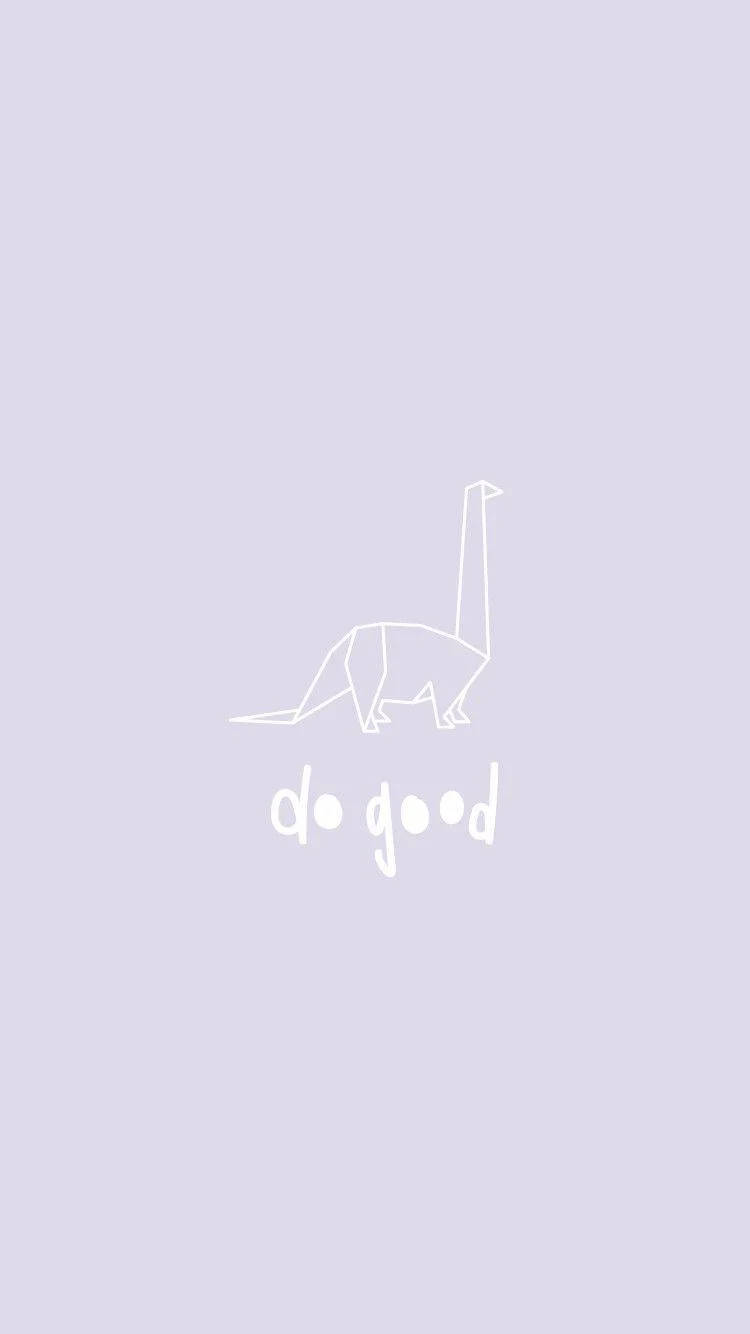 可愛 桌布 壁紙 — 一個簡約風格的白色線條恐龍圖案，配上 do good 字句，置於柔和薰衣草背景上。