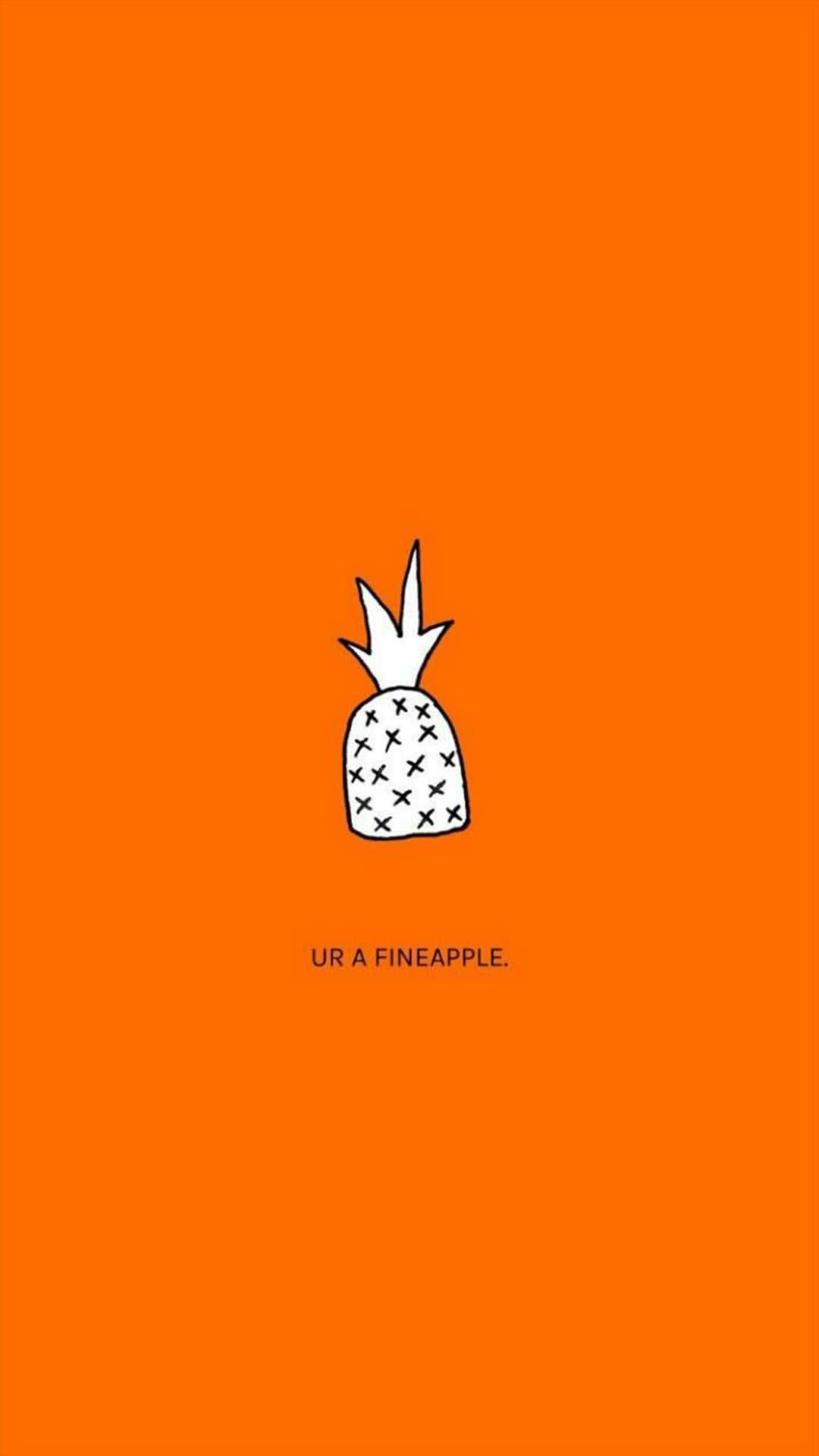Orange iPhone 桌布 壁紙 — 一個簡約風格的白色線條鳳梨圖案，帶有X標記，橙色背景，下方有文字。