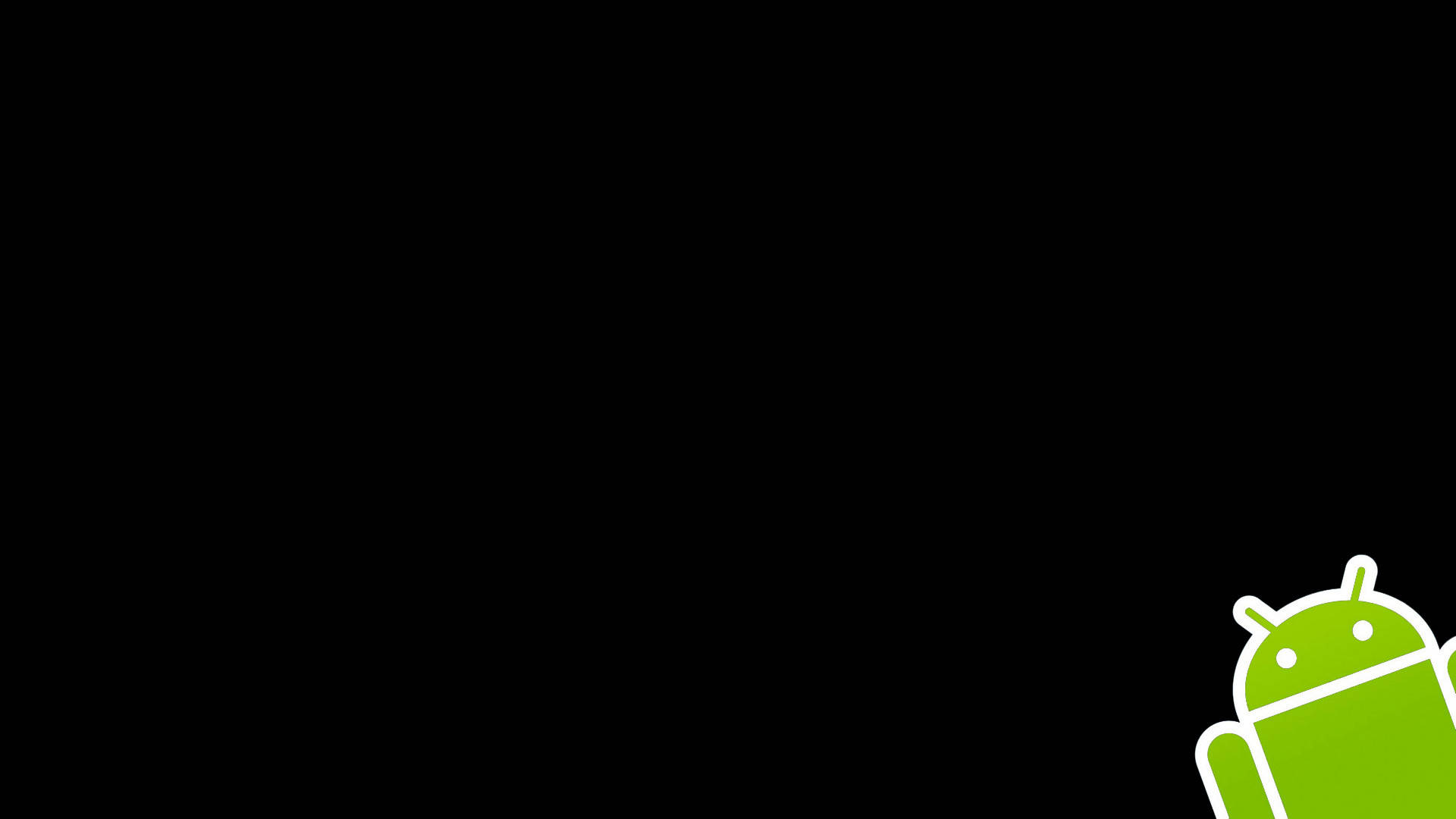 黑色 桌布 壁紙 — 一個簡約風格的綠色Android機器人圖示，帶有白色輪廓，從純黑色背景的右下角探出頭來。