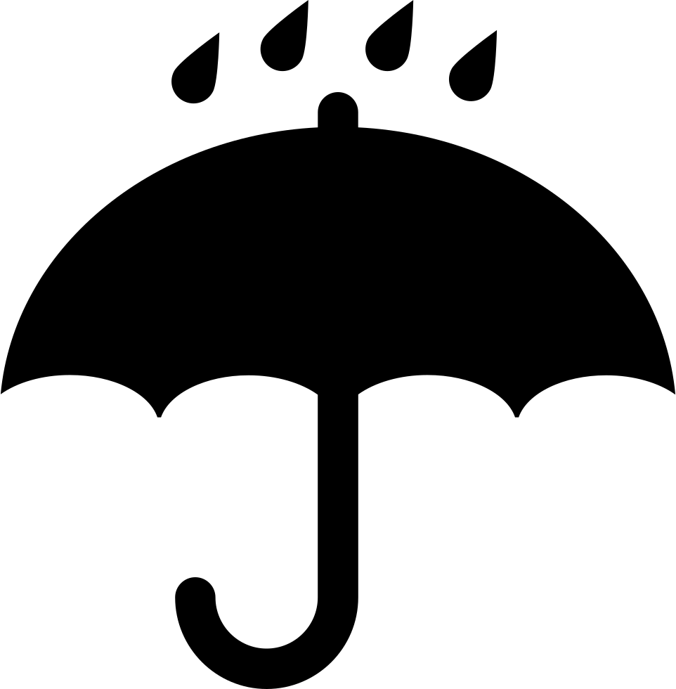icon 桌布 壁紙 — 一個簡約風格的黑色開傘剪影，上方有四滴雨點落在白色背景上。