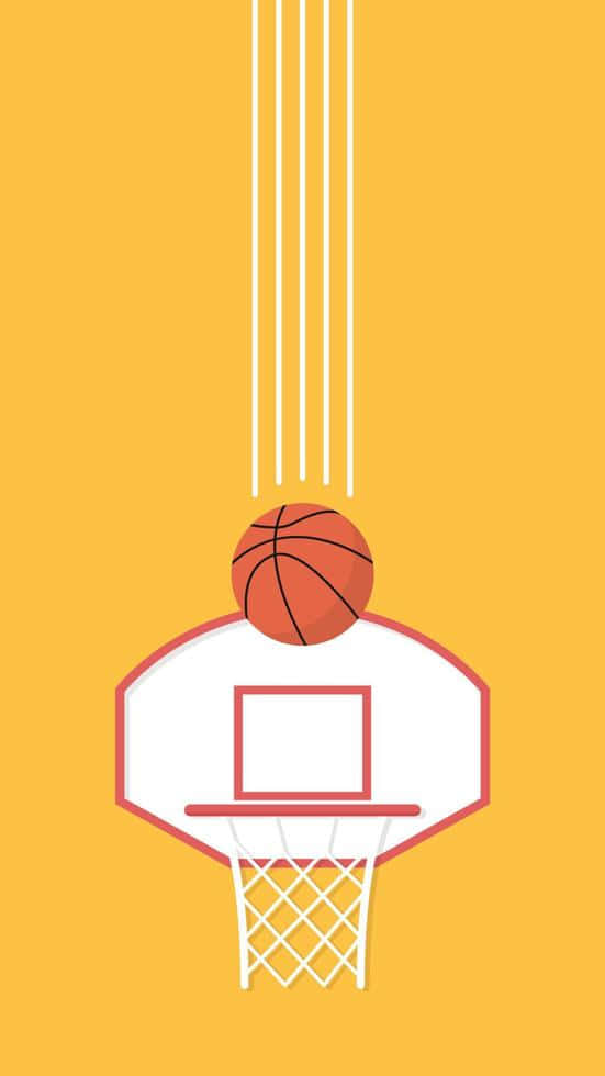 Minimalist Sports 桌布 壁紙 — 一個籃球完美地懸浮在籃框正上方，背景為純橙色。