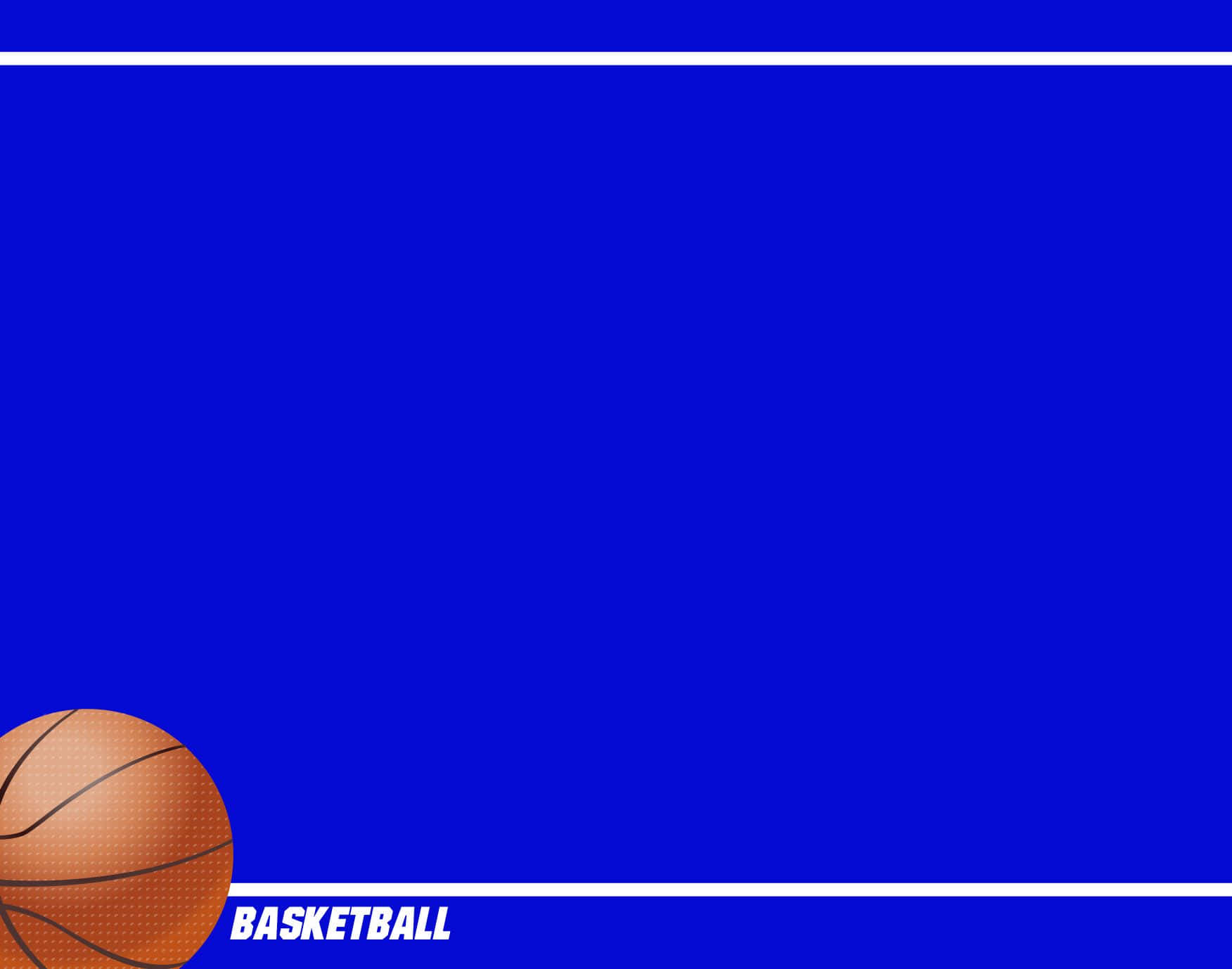藍色 桌布 壁紙 — 一個籃球放在一個大膽的藍色球場角落，球場上有清晰的白色線條和「籃球」字樣。