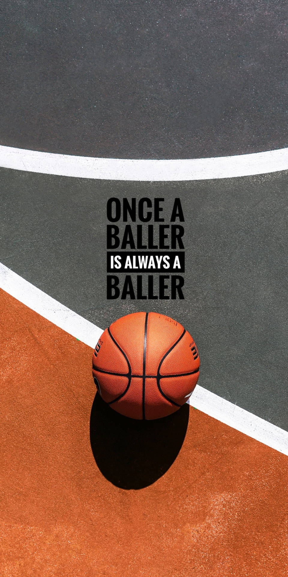 球場上的一個籃球，附有文字 once a baller is always a baller