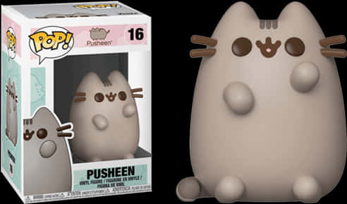 Cartoon 桌布 壁紙 — 一個米色Pusheen Funko Pop! 乙烯基公仔坐在其原包裝旁邊，背景為黑色。