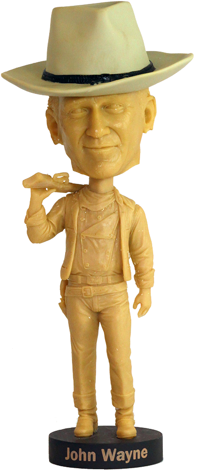 約翰·韋恩 桌布 壁紙 — 一個米色的John Wayne bobblehead公仔，戴著牛仔帽，拿著雪茄，背景是黑色。
