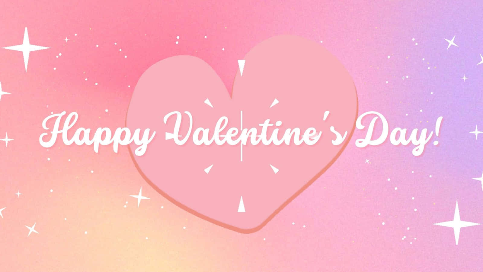 Happy Valentines Day 桌布 壁紙 — 一個粉彩漸變背景，有一個大的粉紅色心形和閃爍的星星，圍繞著白色草書文字 'Happy Valentine's Day!'。