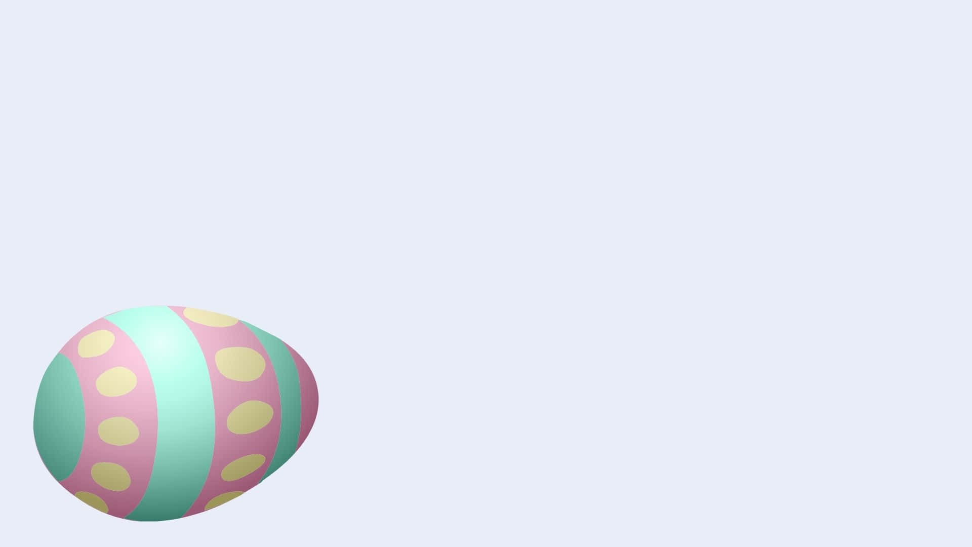 Easter Egg 桌布 壁紙 — 一個粉彩色的復活節蛋，帶有粉紅色和藍綠色的條紋以及黃色圓點，放在淺藍色背景上。