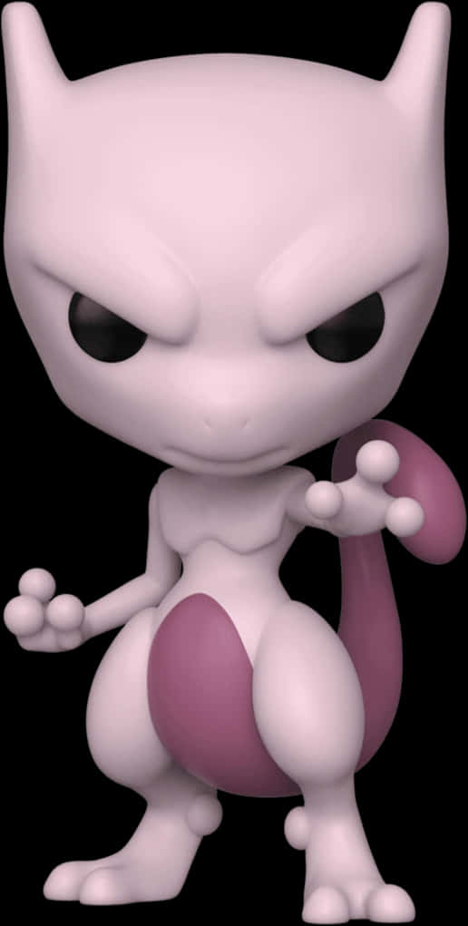 怪物 桌布 壁紙 — 一個粉紅色和紫色的 Mewtwo Funko Pop 人偶，帶有憤怒的表情，站在黑色背景前。